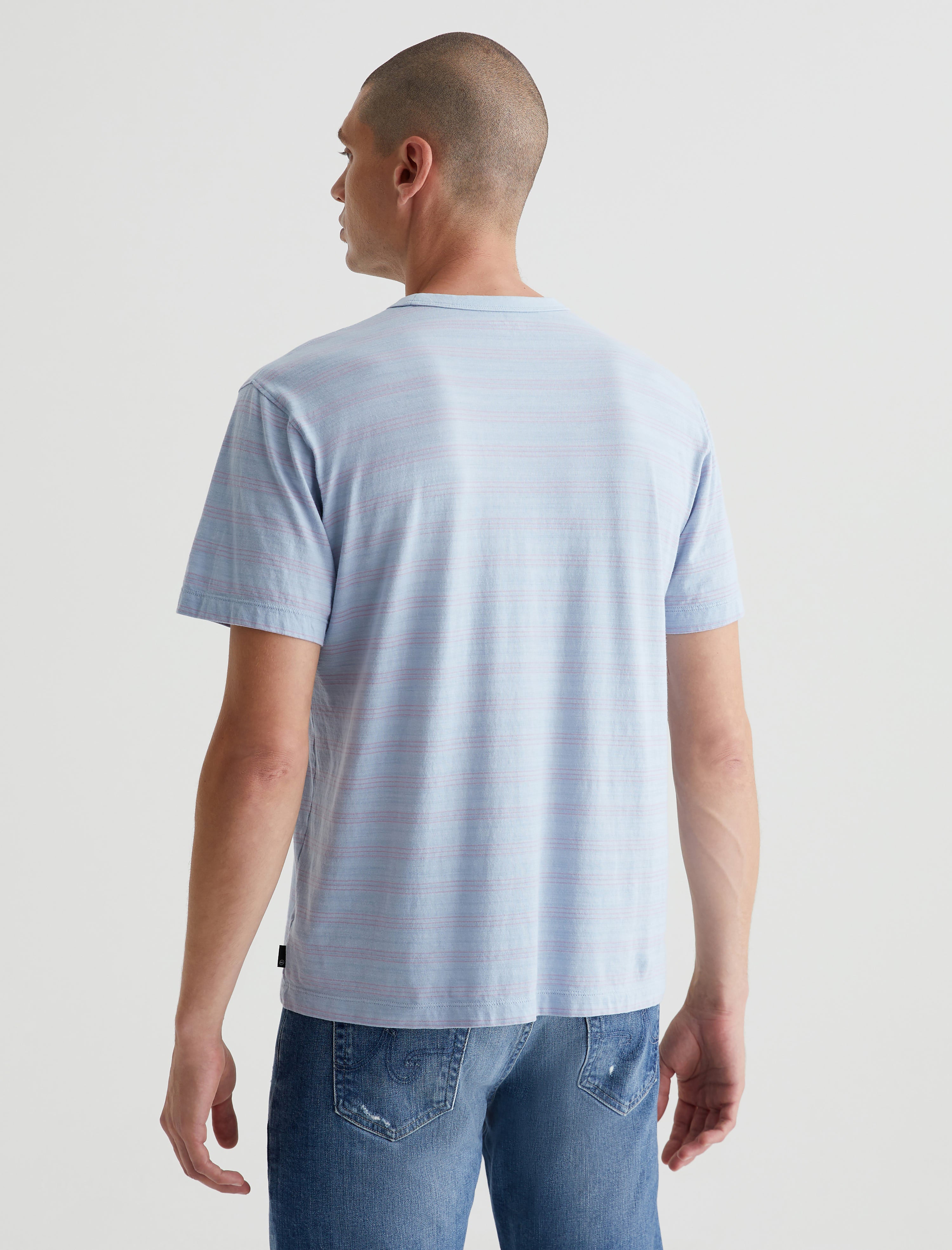 Wesley Crew Terrace Stripe Freshwater/Violet Relaxed T-Shirt Men Top Photo 6