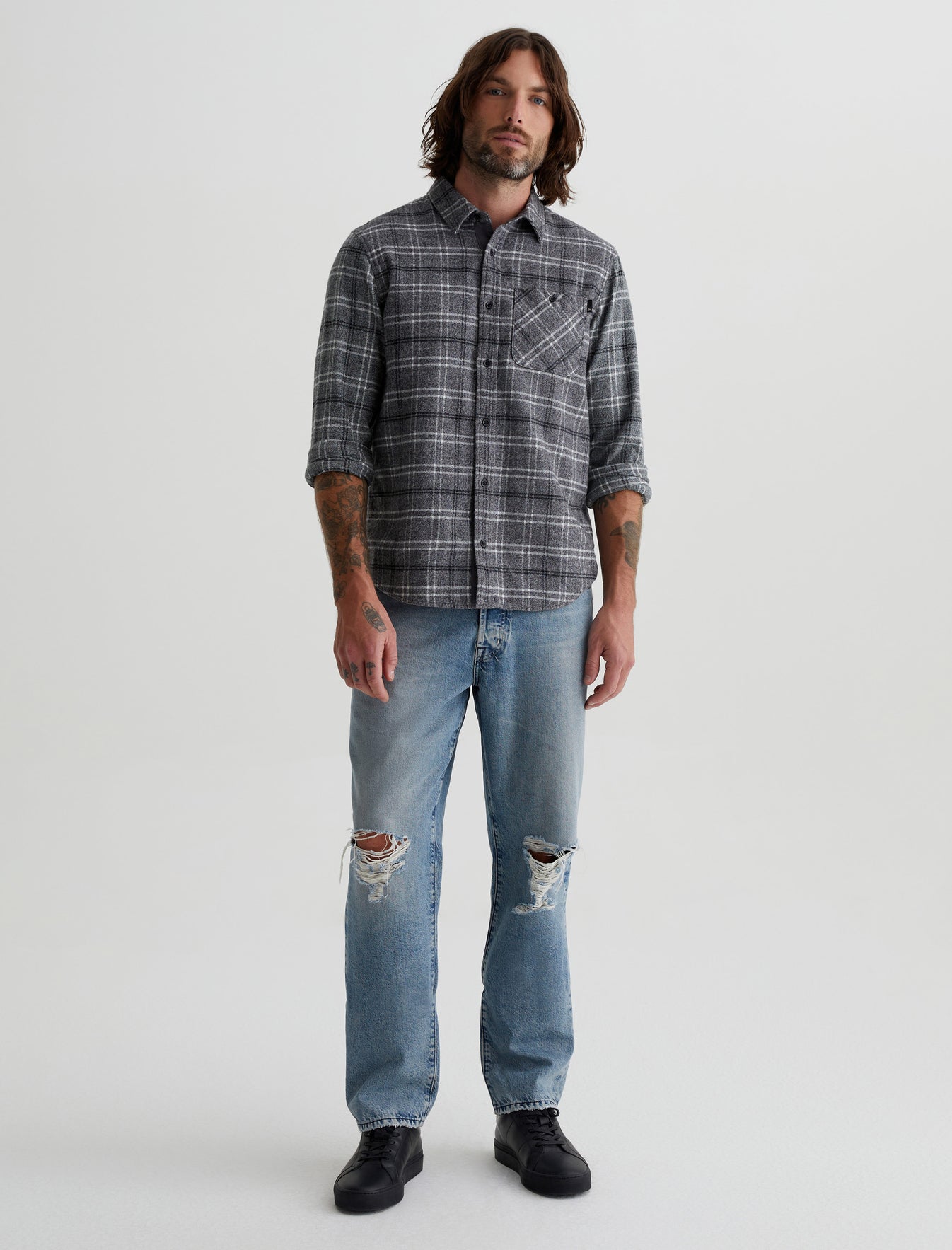 Aiden Shirt Tartan Plaid Grey Multi Classic Fit Long Sleeve Button Up Shirt Mens Top Photo 2