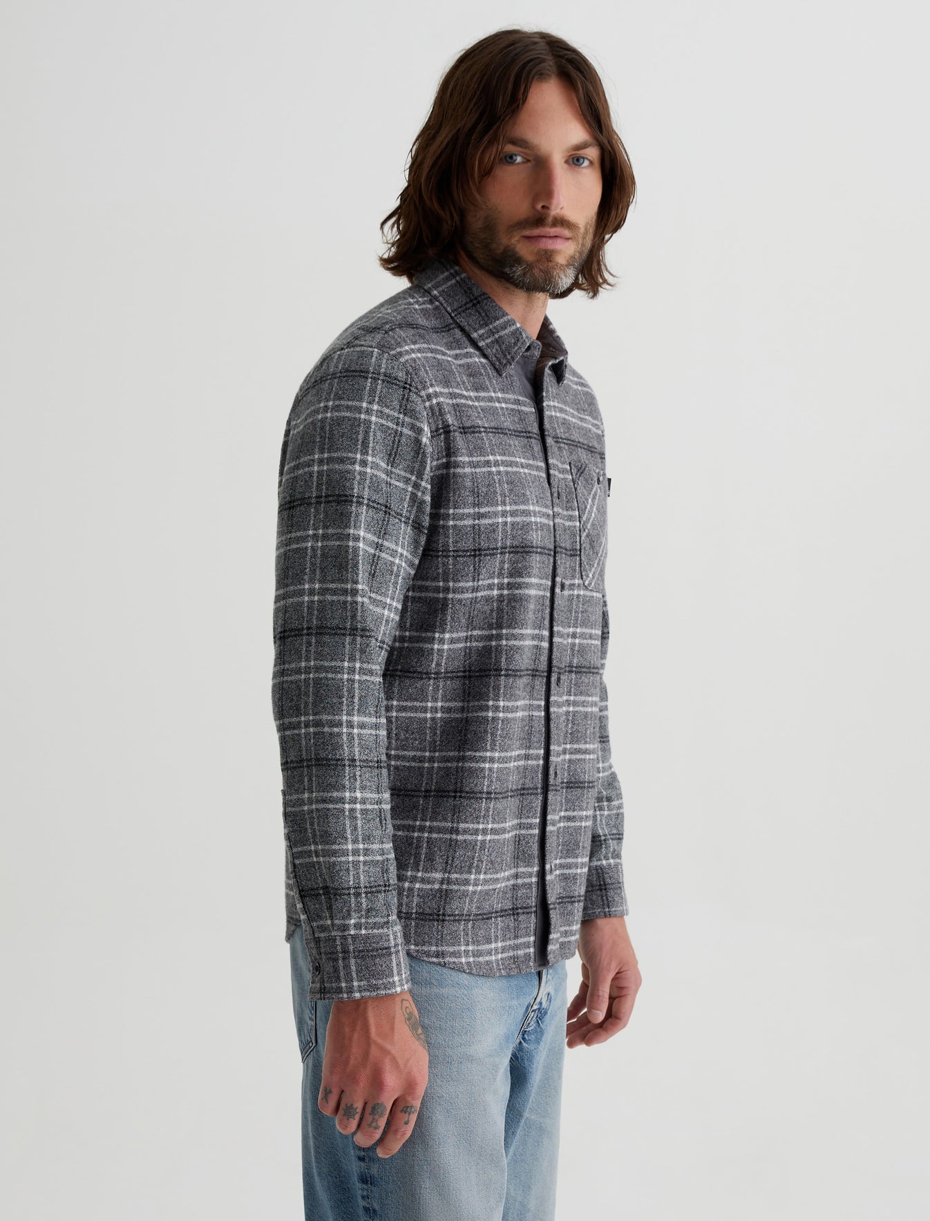 Aiden Shirt Tartan Plaid Grey Multi Classic Fit Long Sleeve Button Up Shirt Mens Top Photo 5