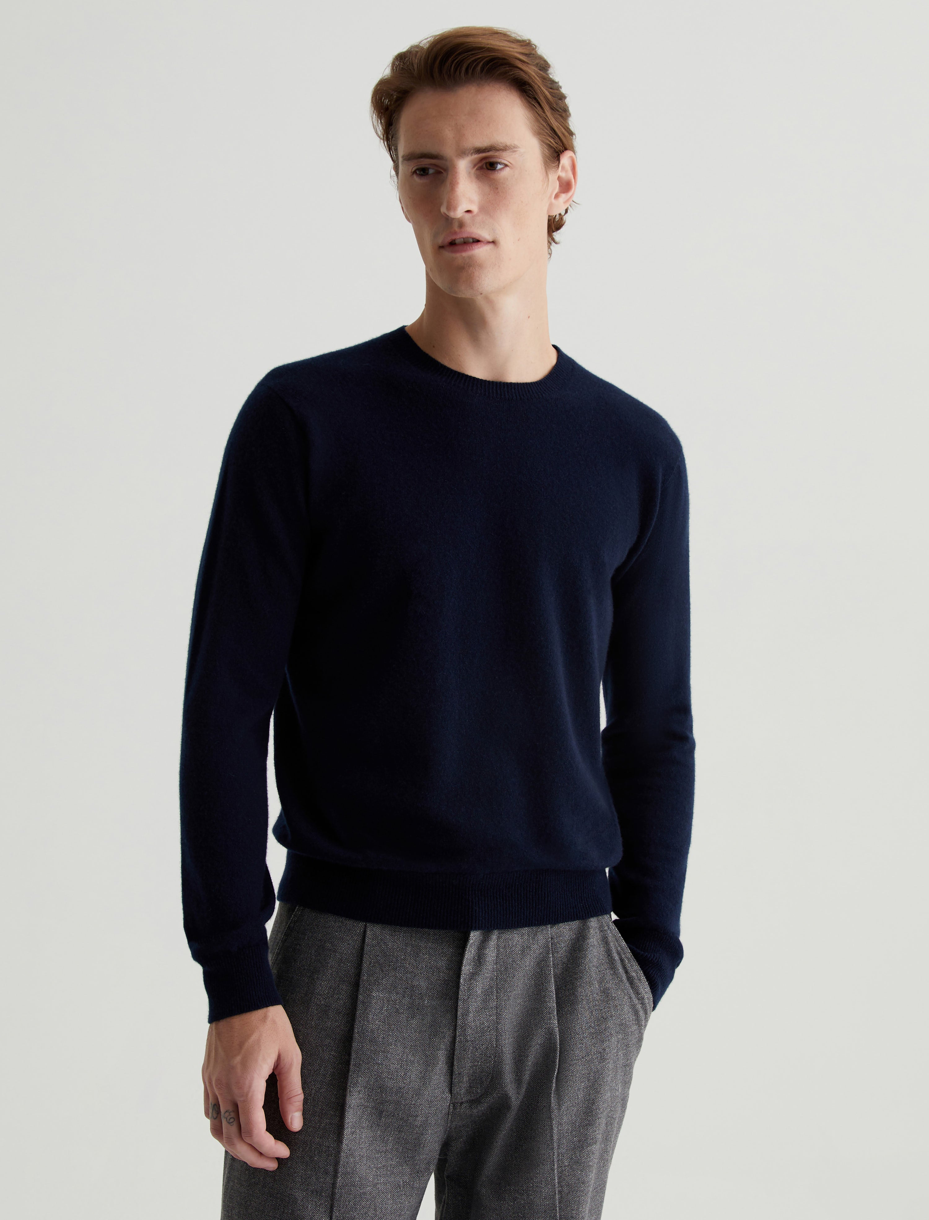 Beck Crew Navy Night Classic Long Sleeve Crew Neck Cashmere Sweater Photo 1