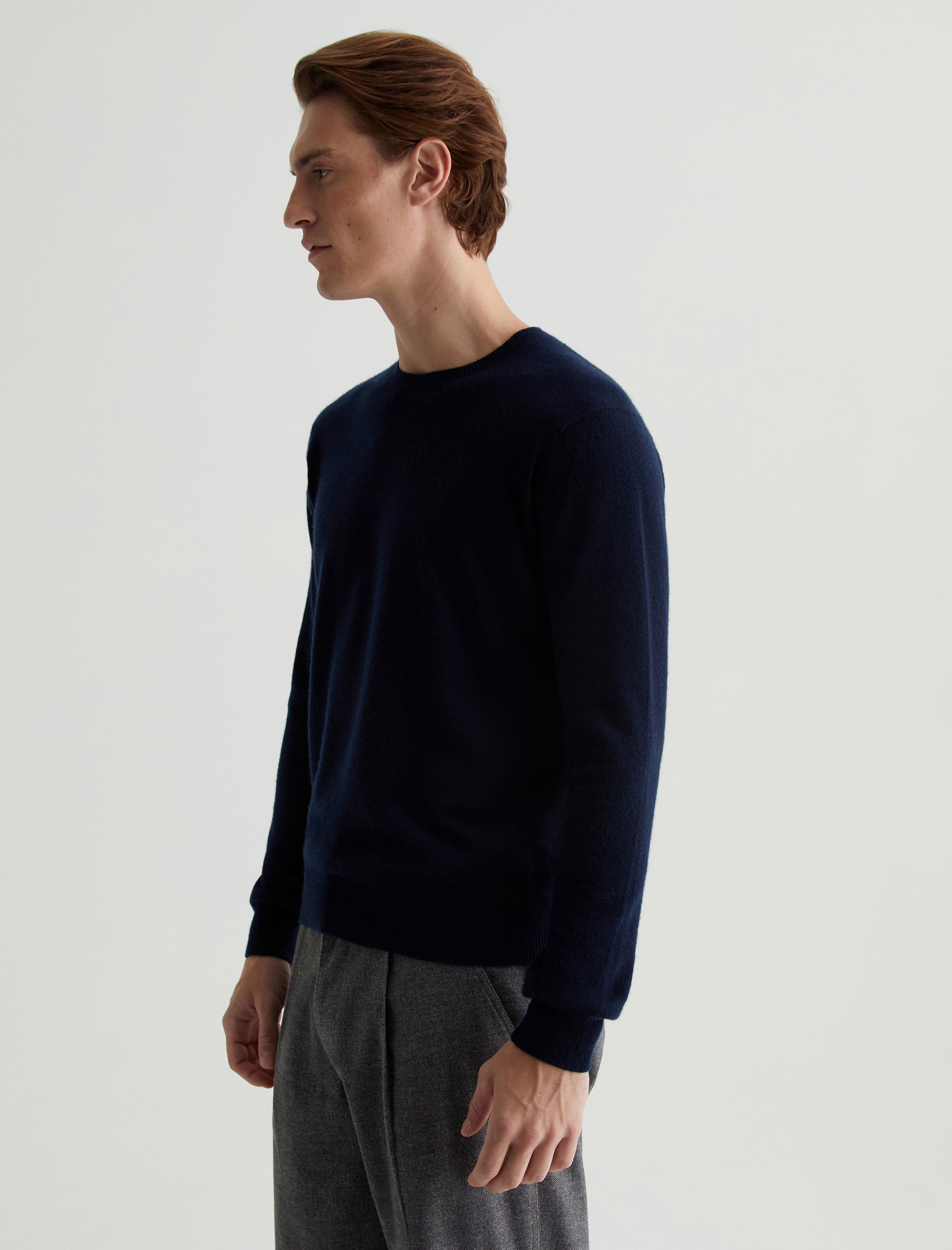 Beck Crew Navy Night Classic Long Sleeve Crew Neck Cashmere Sweater Photo 2