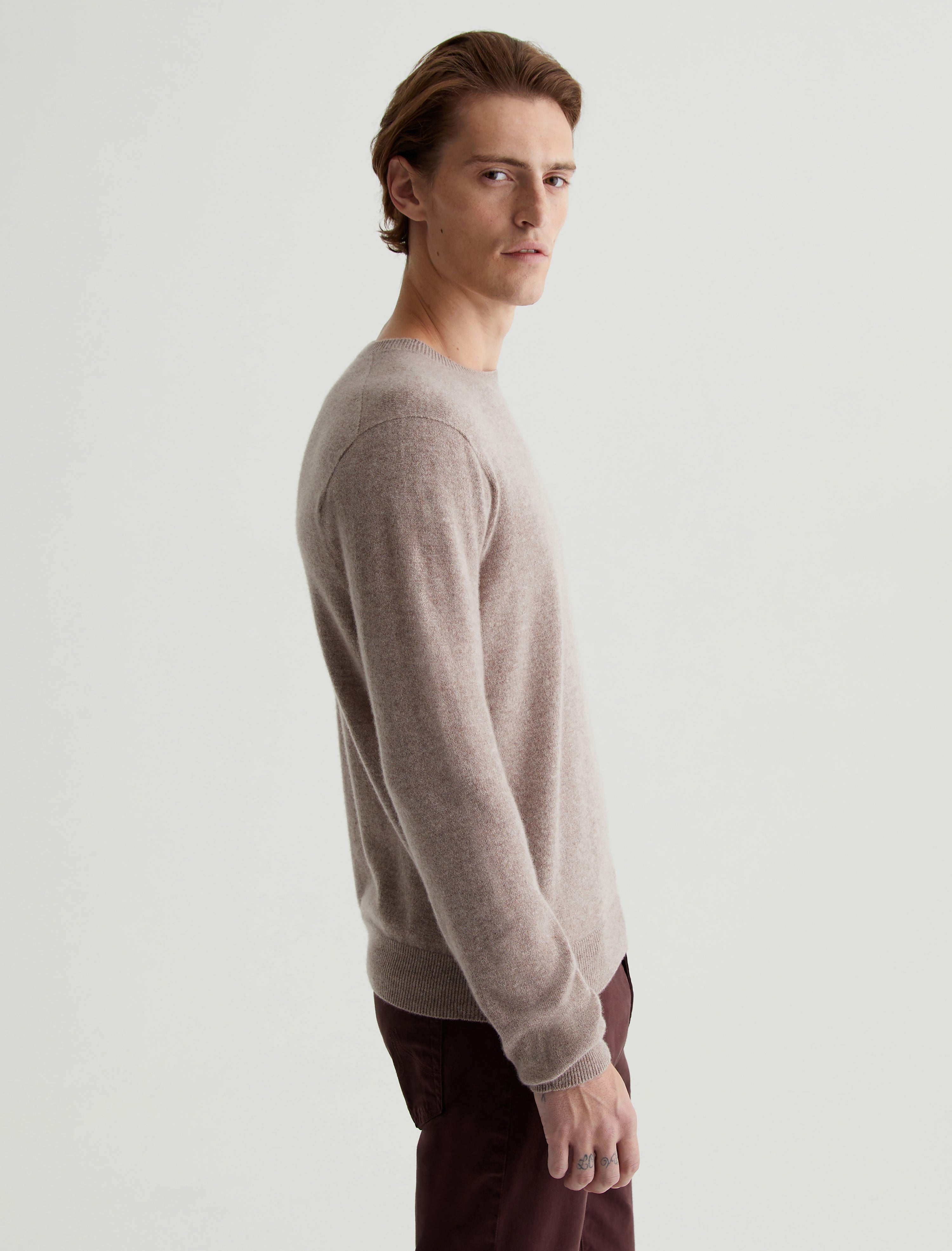 Beck Crew Urban Taupe Classic Long Sleeve Crew Neck Cashmere Sweater Photo 2