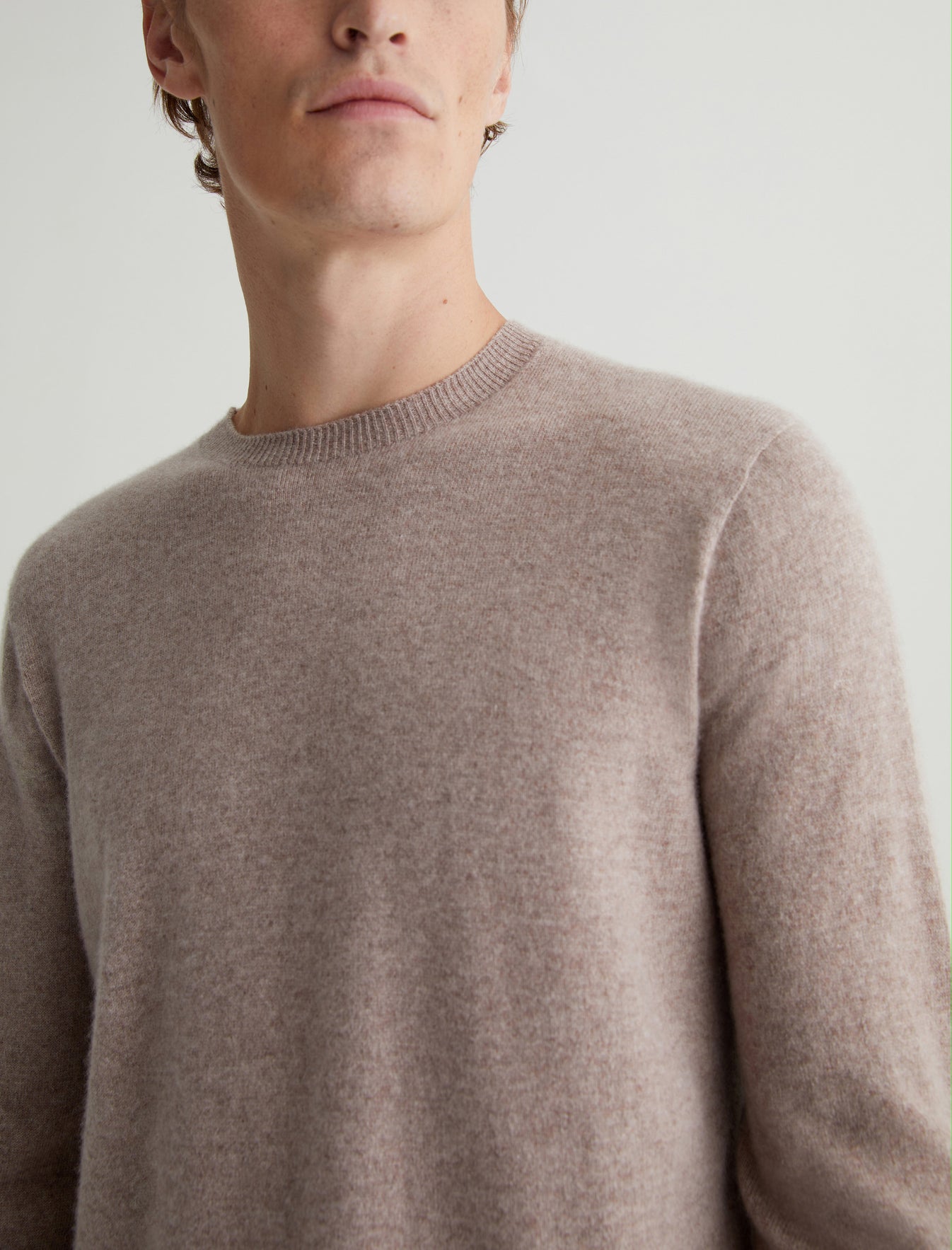 Beck Crew Urban Taupe Classic Long Sleeve Crew Neck Cashmere Sweater Photo 3