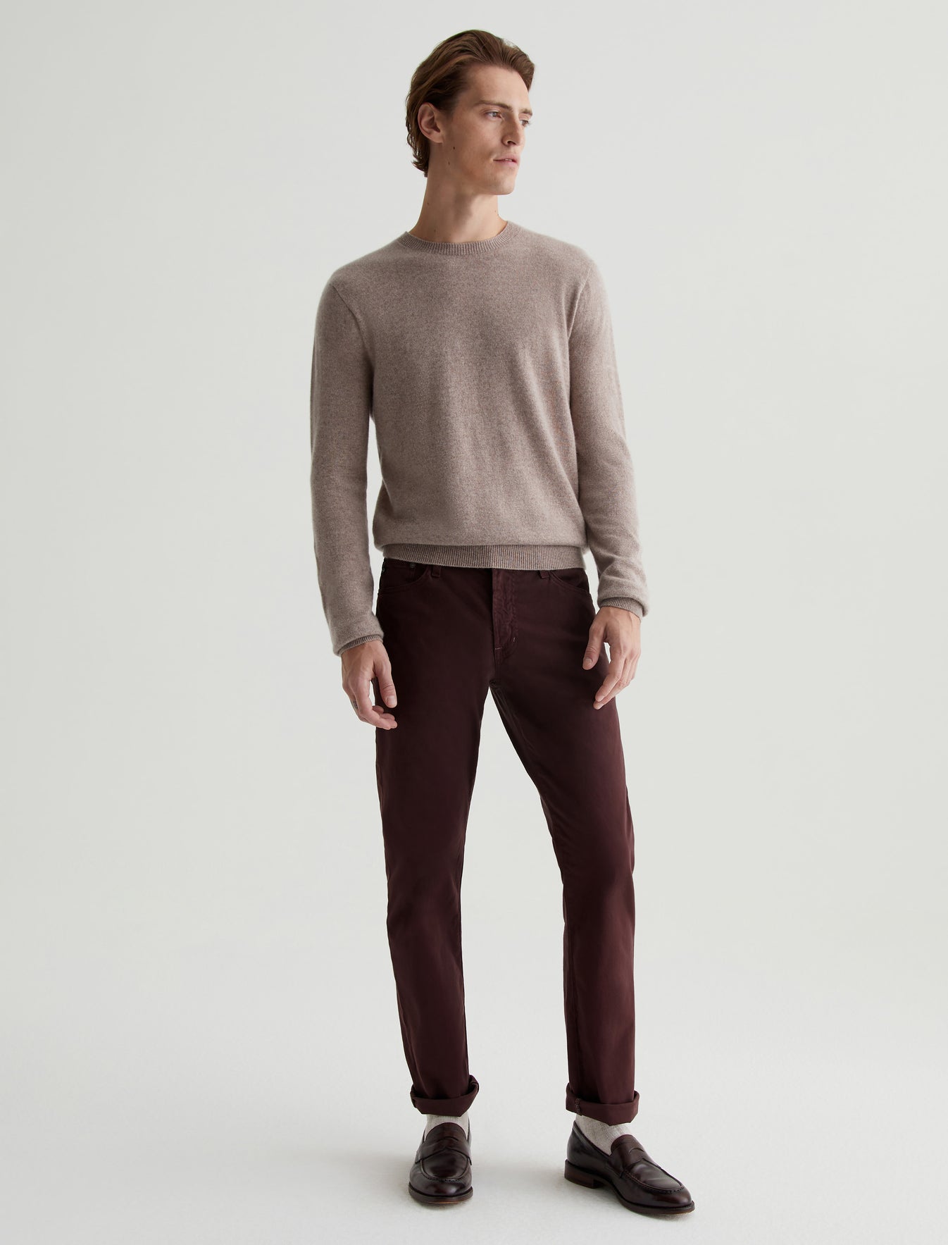 Beck Crew Urban Taupe Classic Long Sleeve Crew Neck Cashmere Sweater Photo 5