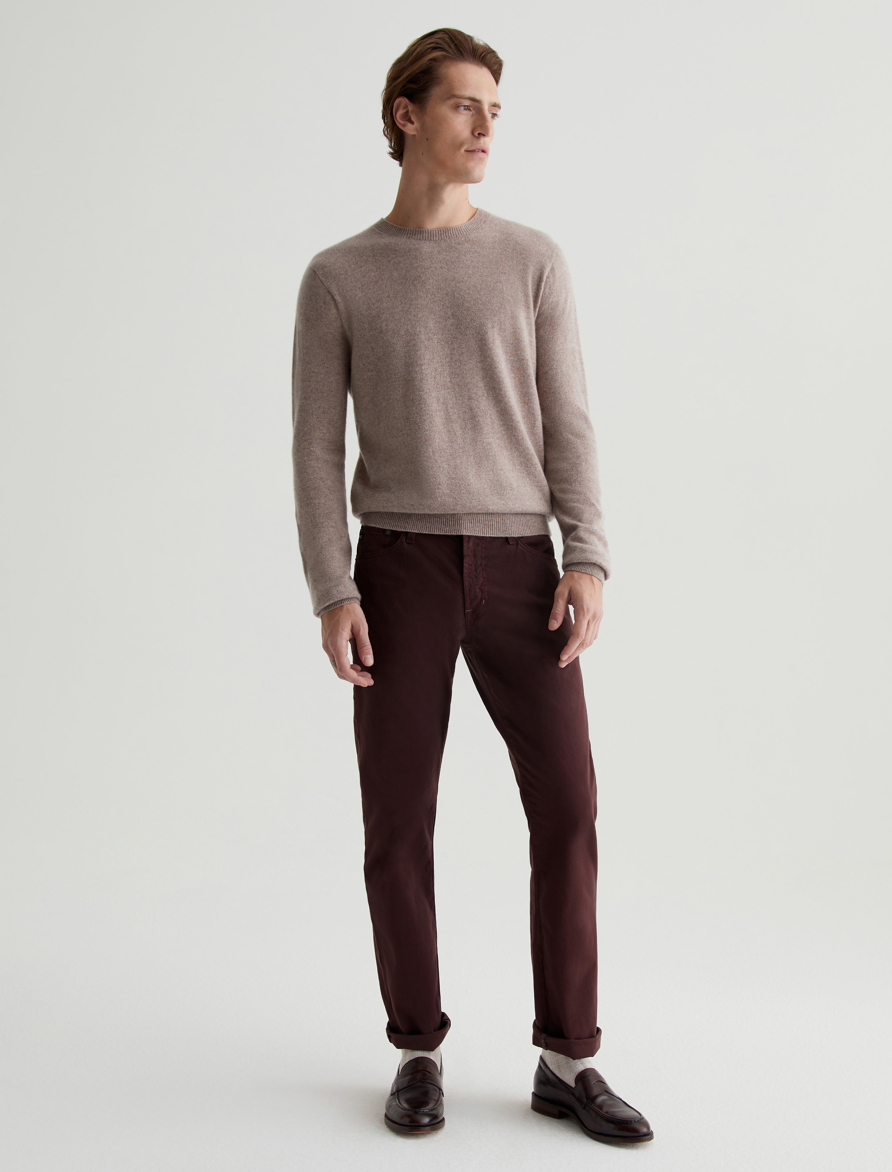 Beck Crew Urban Taupe Classic Long Sleeve Crew Neck Cashmere Sweater Photo 5