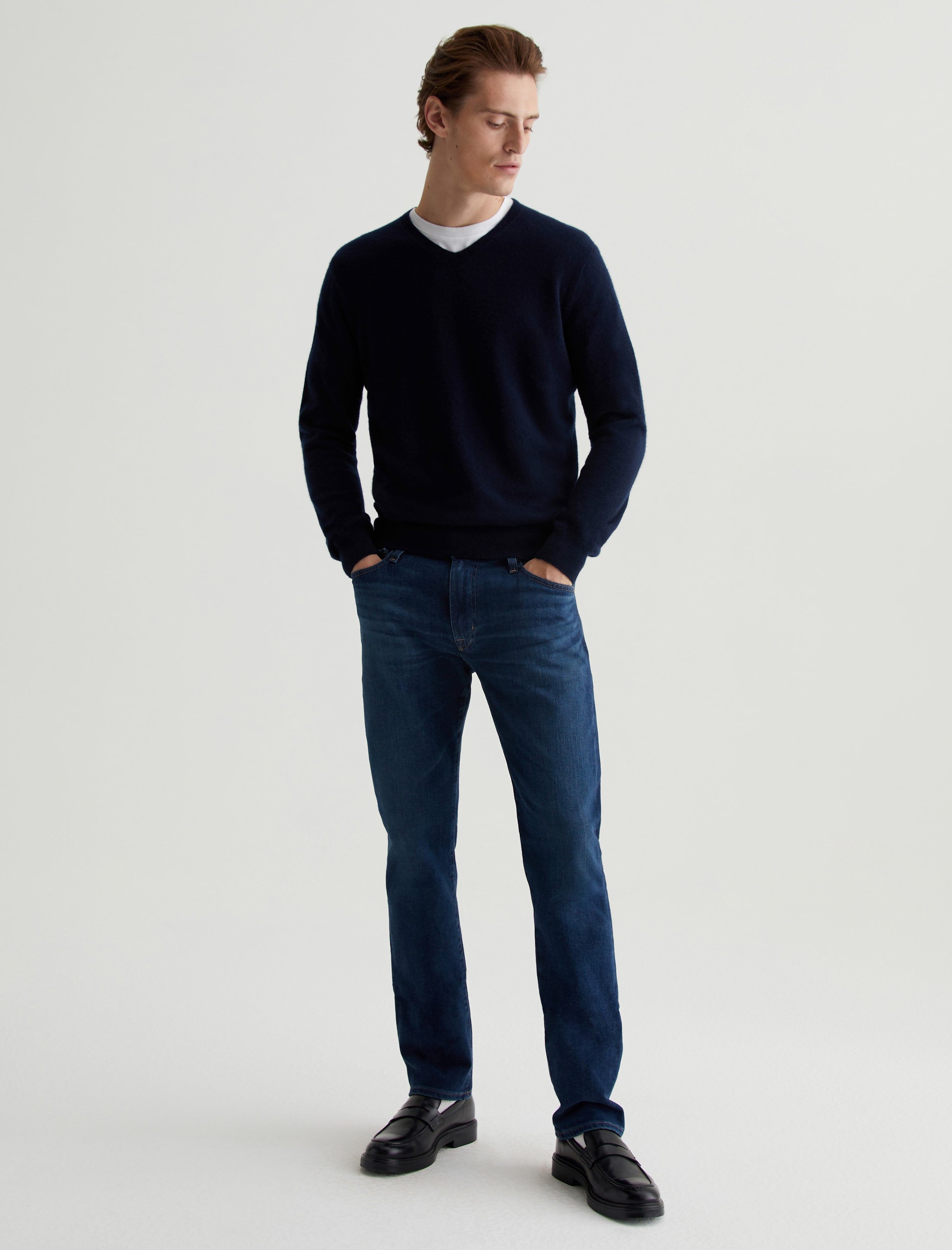 Beck Vee Navy Night Classic Long Sleeve Vee Neck Cashmere Sweater Photo 4