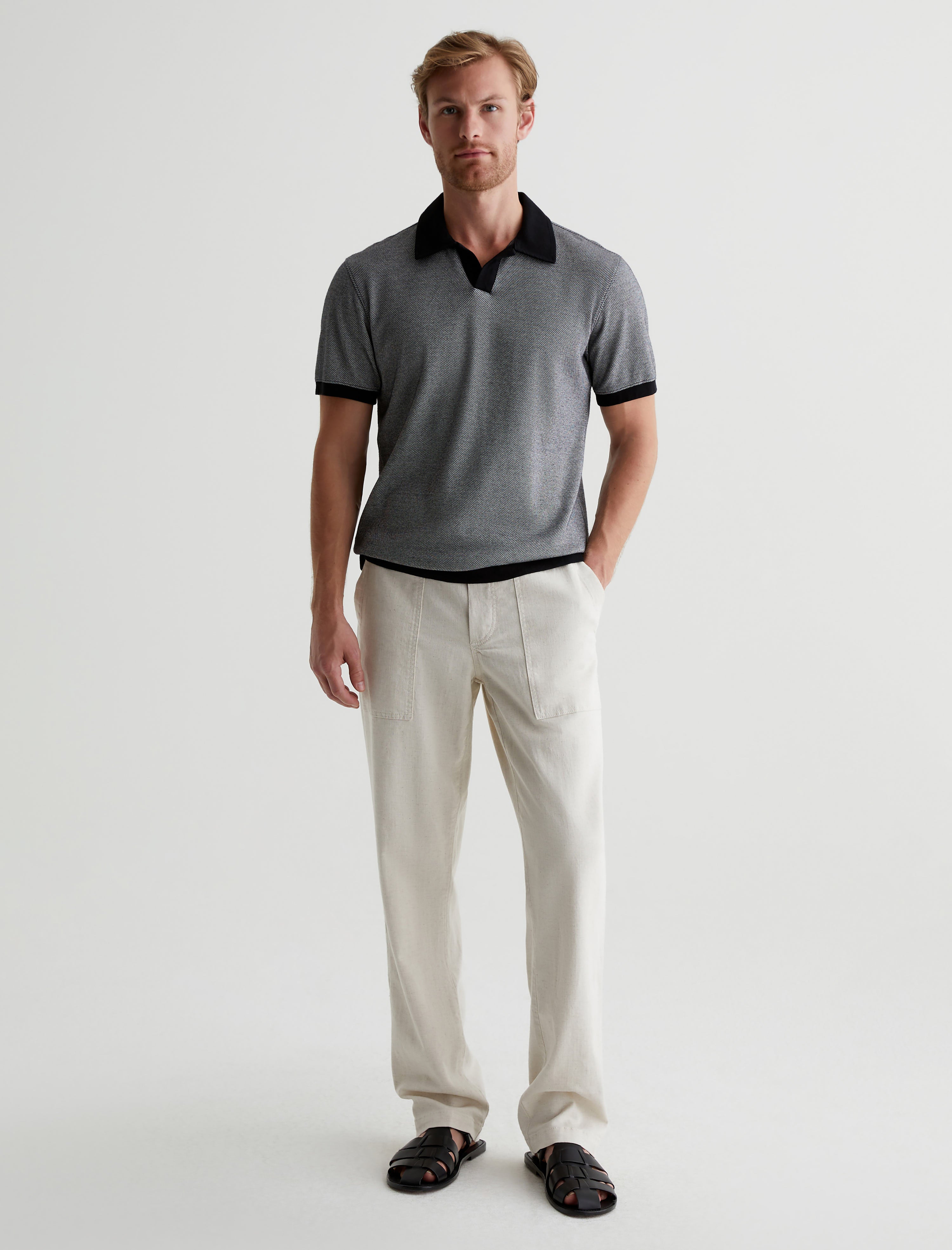 Bryce Johnny Collar Mini Check Ivory Dust/True Black Classic Collar Fit Men Top Photo 4
