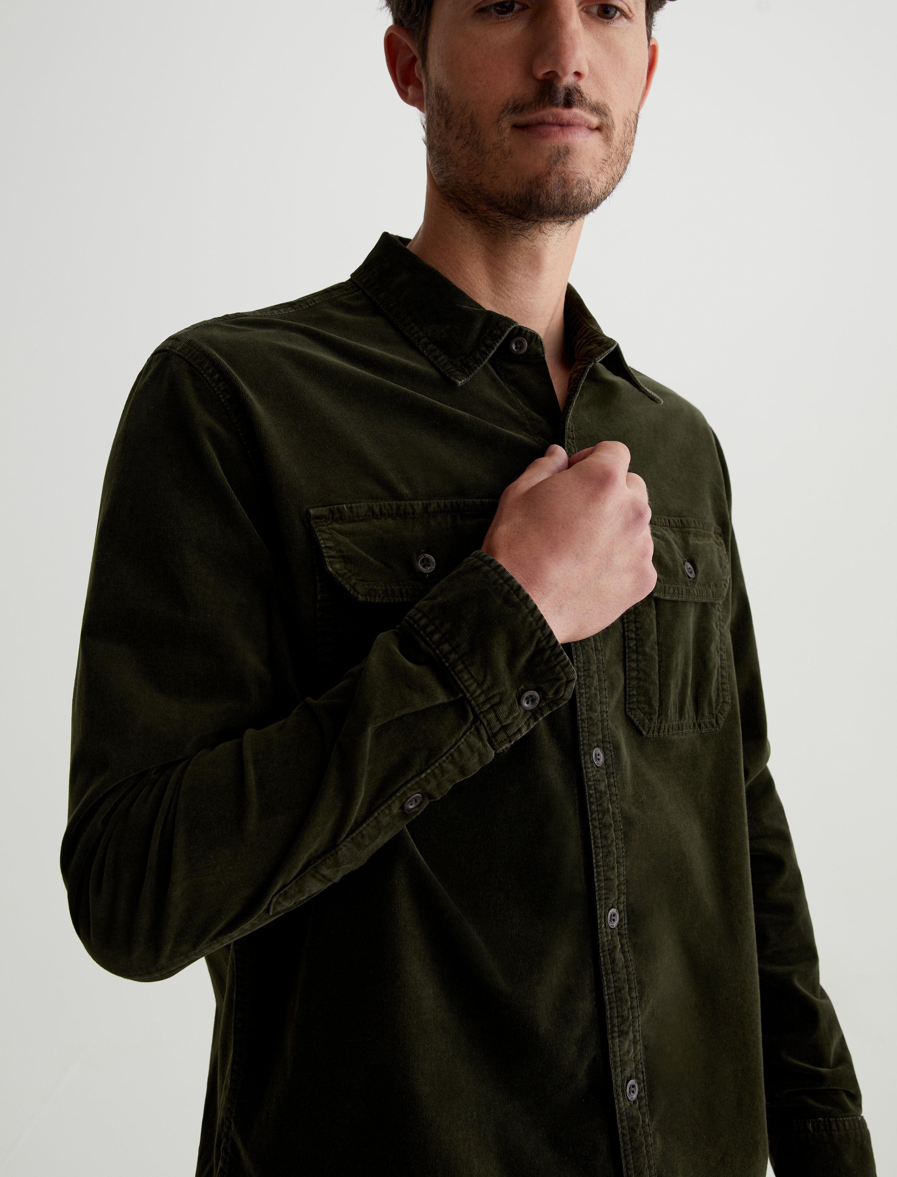 Aiden Utility Shirt Sulfur Dried Cedar Classic Button Up Corduroy Shirt Men Top Photo 2
