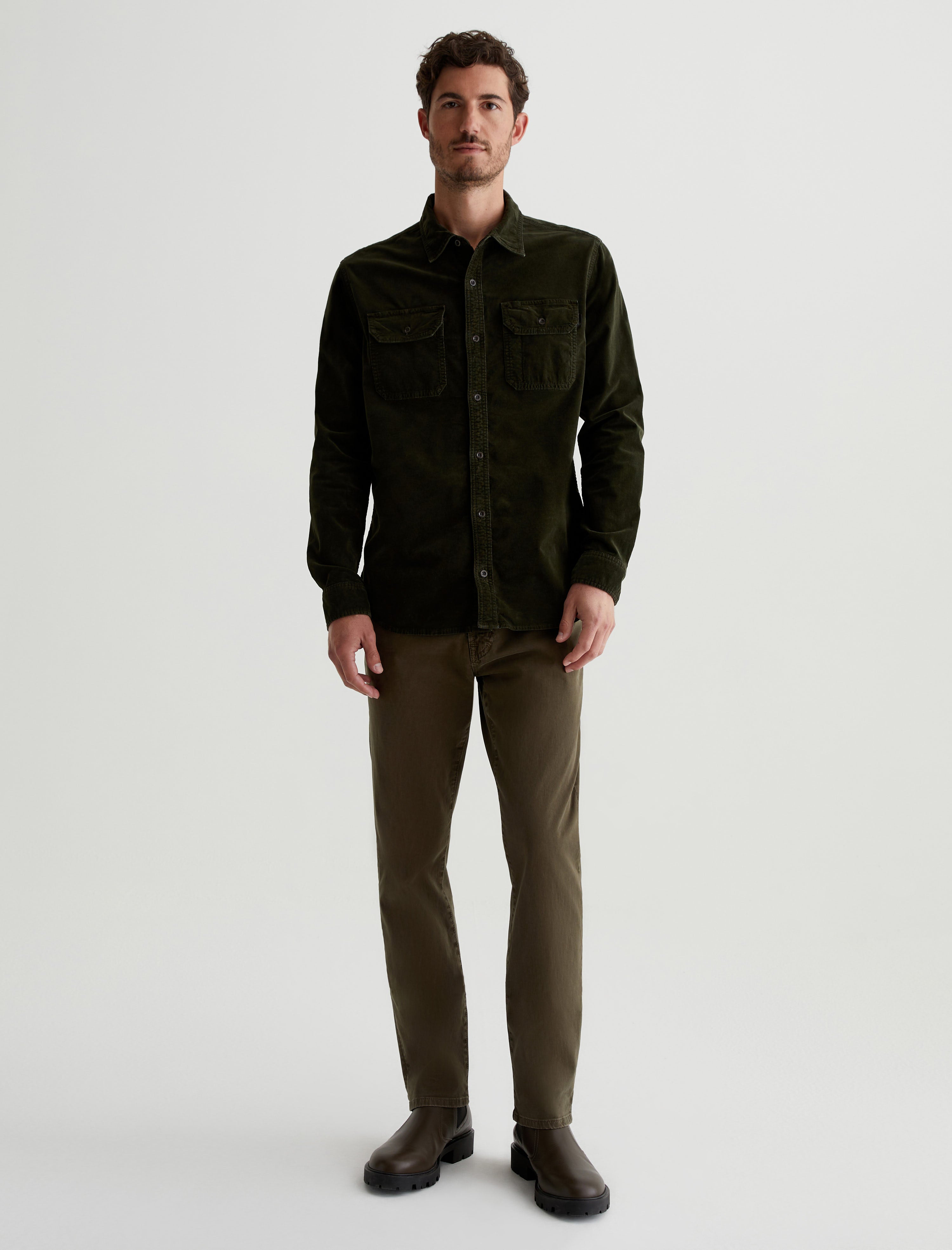 Aiden Utility Shirt Sulfur Dried Cedar Classic Button Up Corduroy Shirt Men Top Photo 4