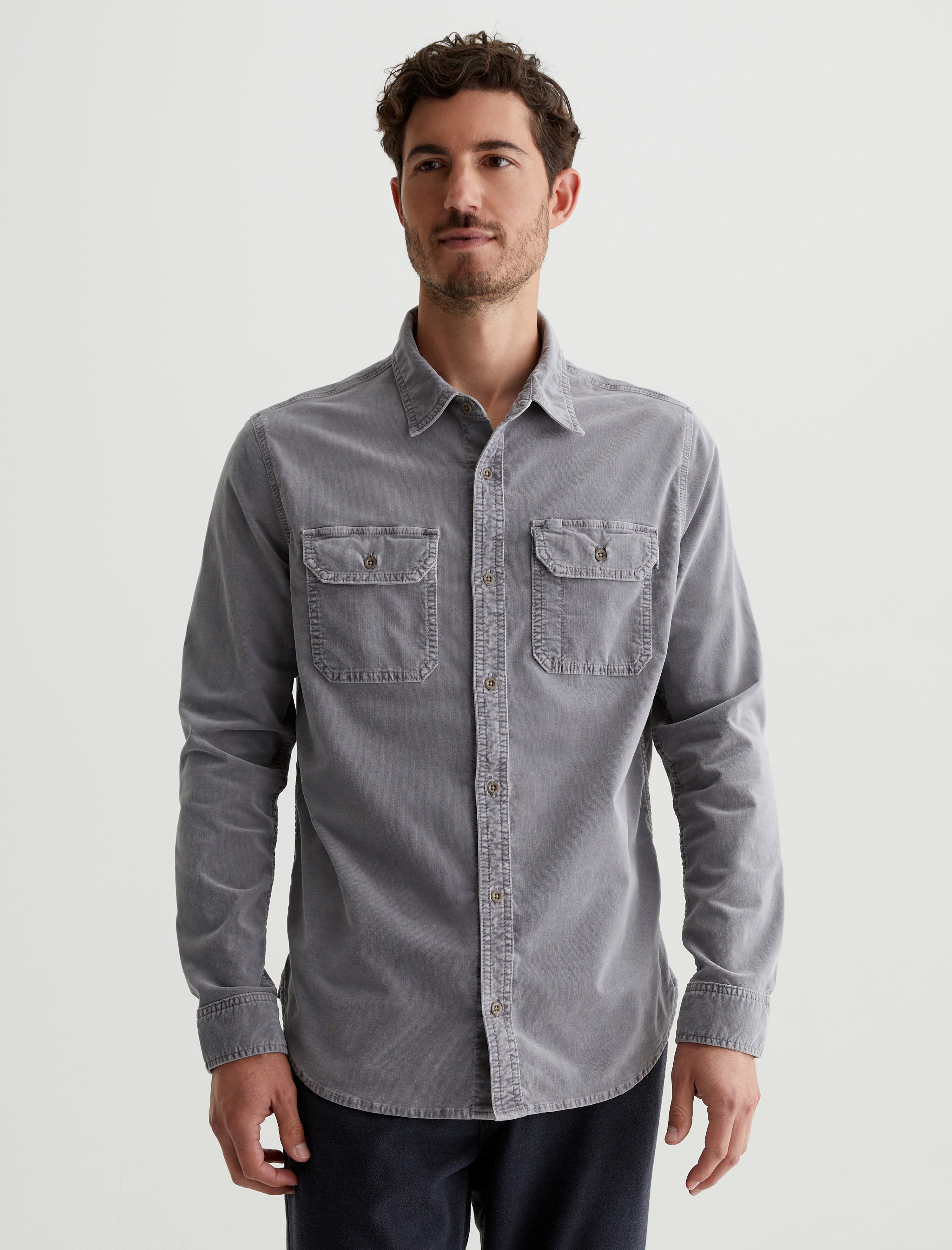 Aiden Utility Shirt Sulfur Tuscany Stone Classic Button Up Corduroy Shirt Men Top Photo 1