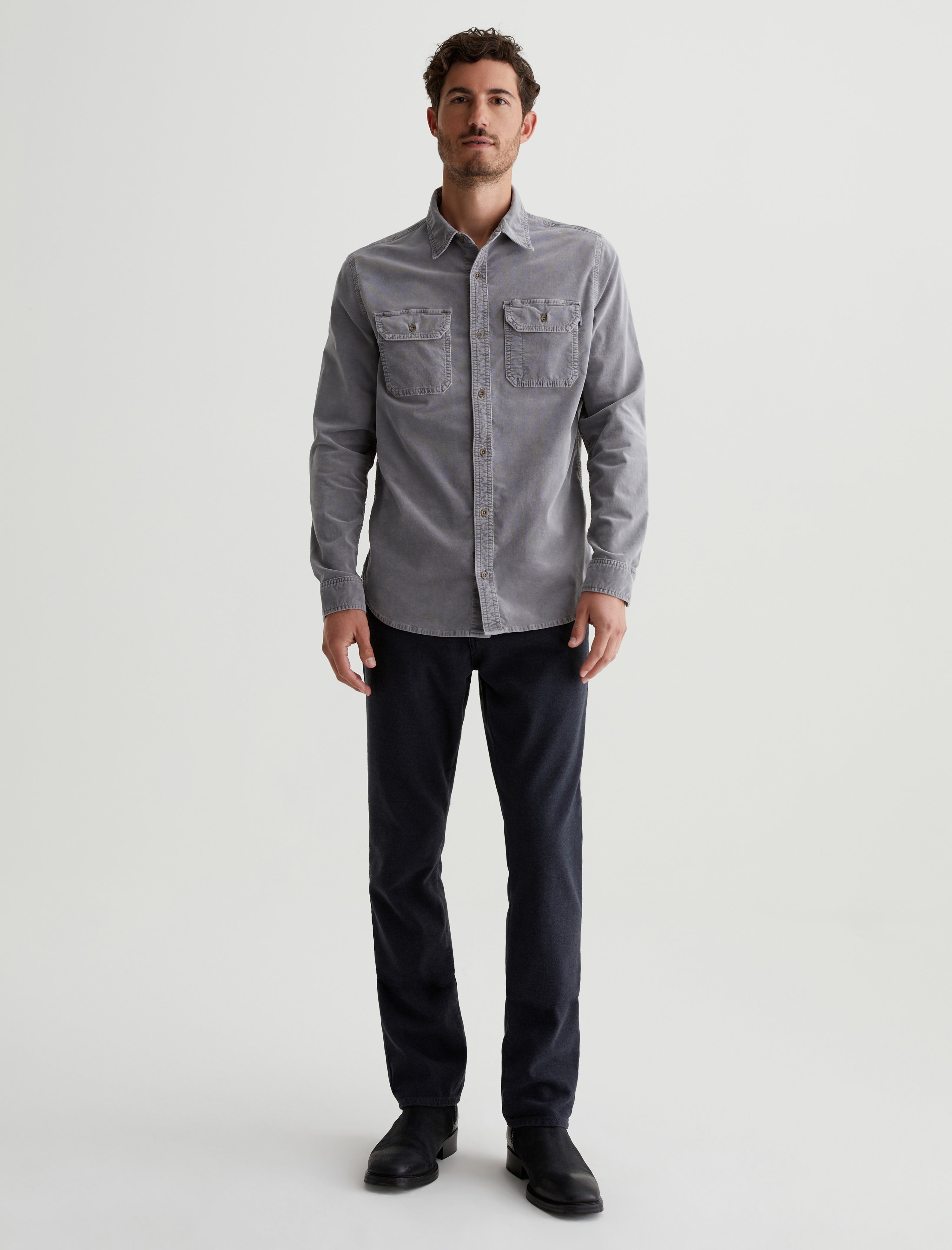 Aiden Utility Shirt Sulfur Tuscany Stone Classic Button Up Corduroy Shirt Men Top Photo 4