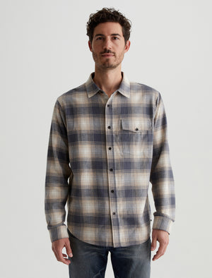 Wesley Shirt Shadow Plaid Dark Grey Multi Relaxed Long Sleeve Men Top Photo 1