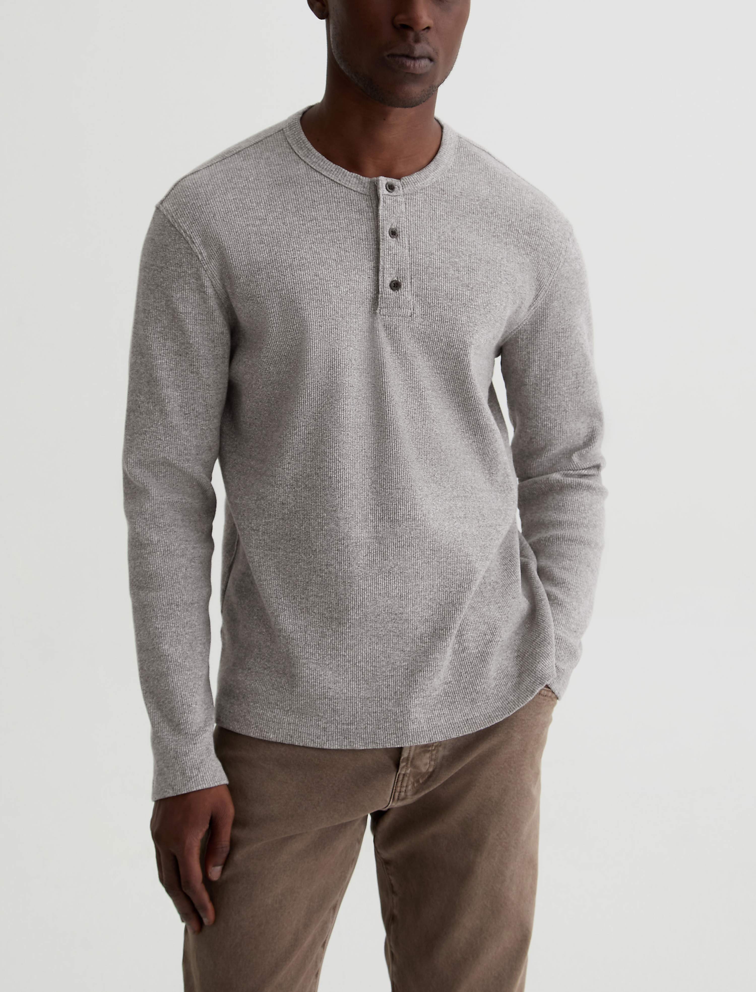 Men Bryce Long Sleeve Henley Heather Grey at AG Jeans Official Store