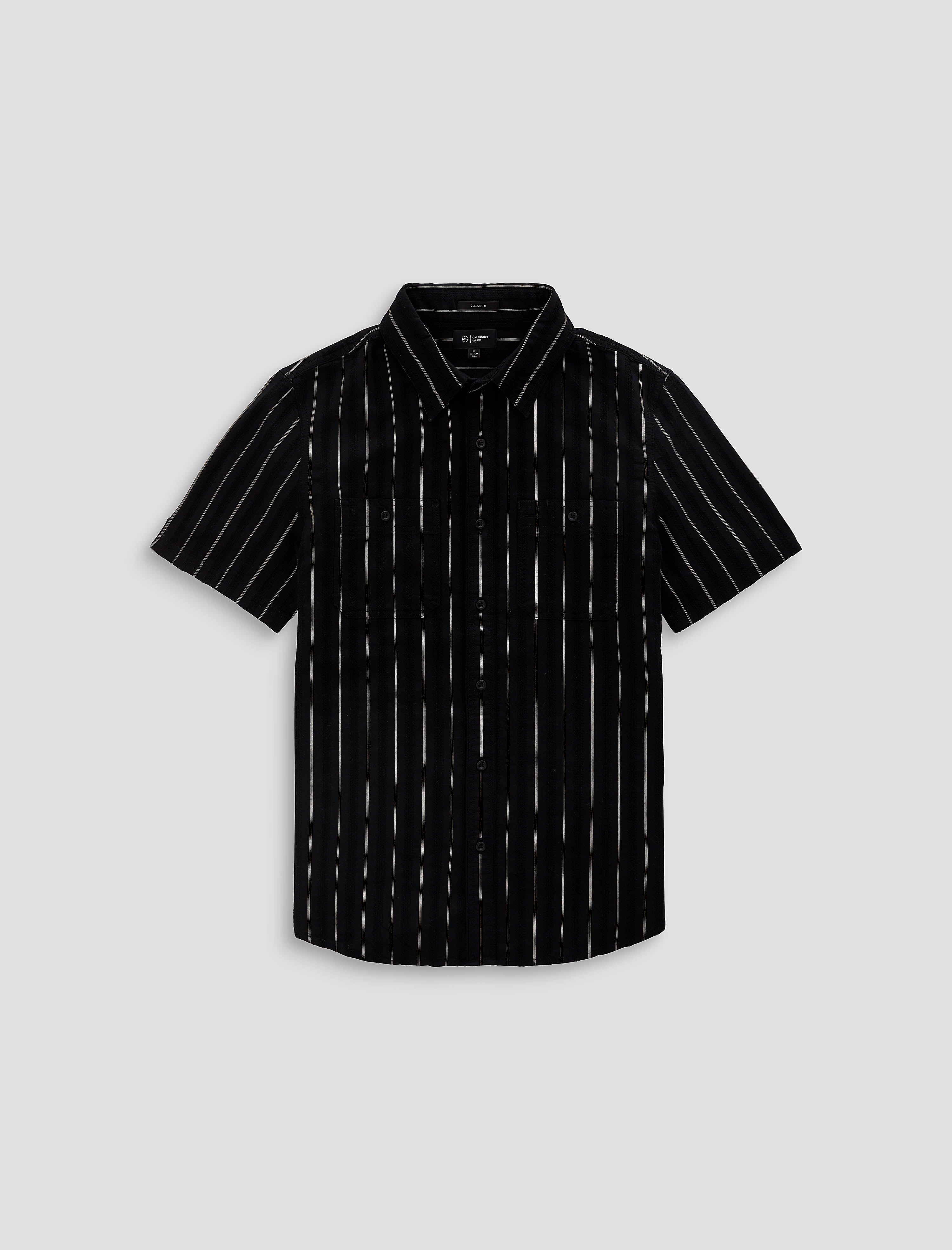 Mason S/S Work Shirt Black/Natural Stripe Classic Fit Men Top Photo 9