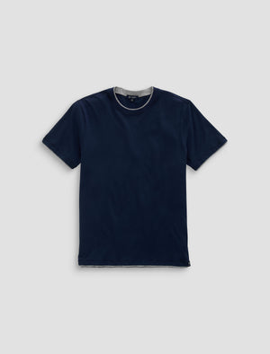 Como Double Layer Crew Deep Navy/Heather Grey Classic Fit S/S Crew Neck T-Sh Men Top Photo 9