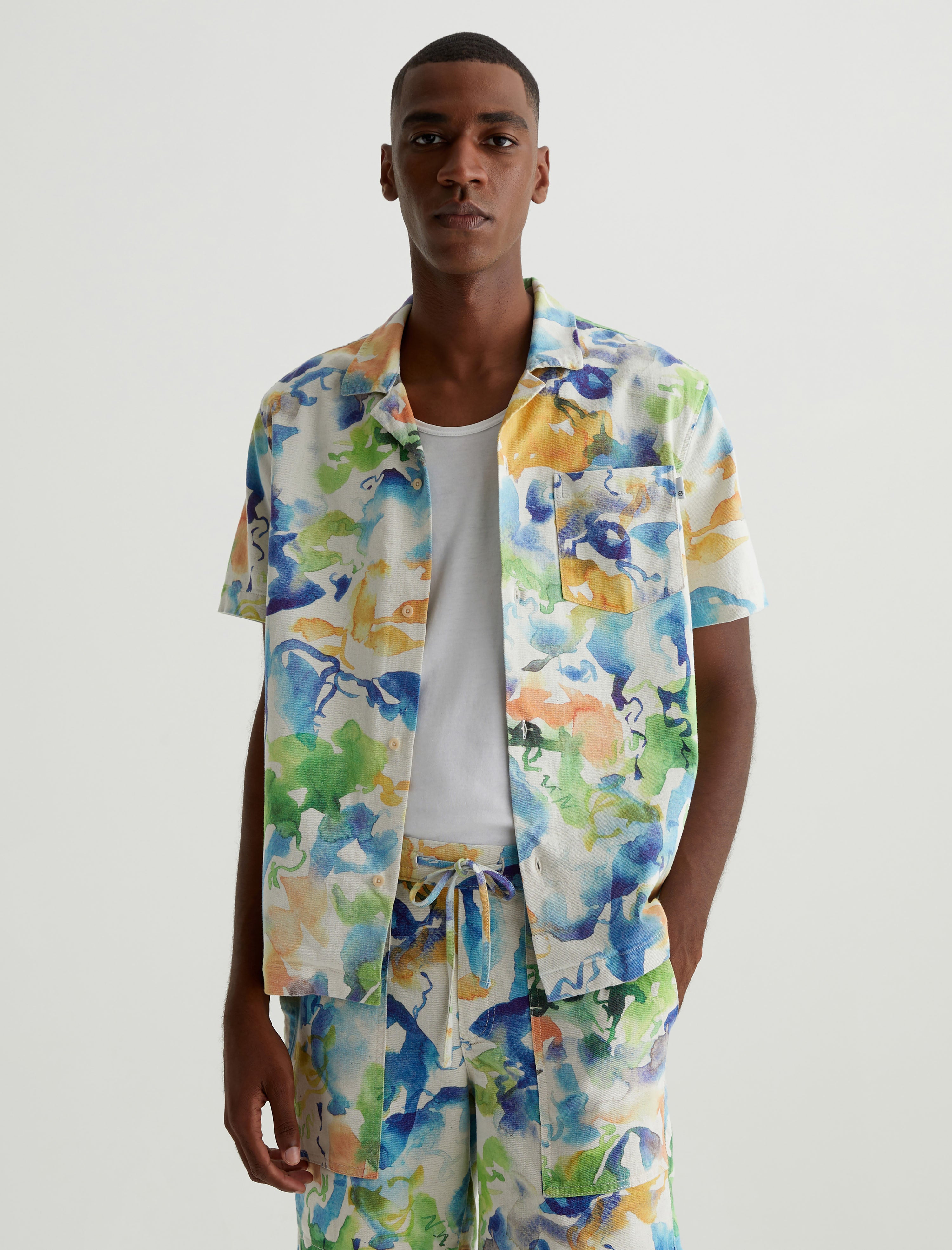 Foster Shirt Color Flow Blue Relaxed Fit Camp Shirt Men Top Photo 1