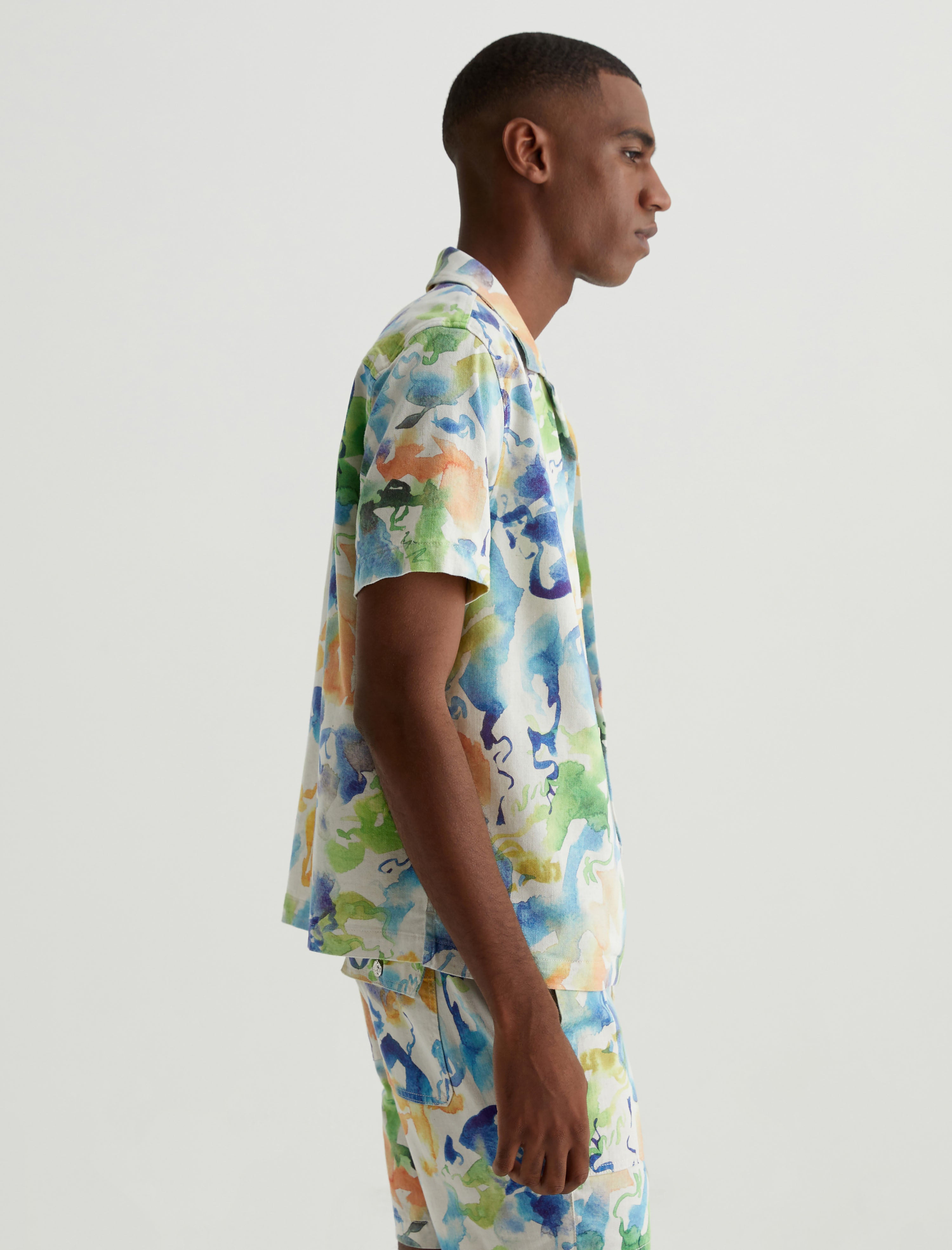 Foster Shirt Color Flow Blue Relaxed Fit Camp Shirt Men Top Photo 3