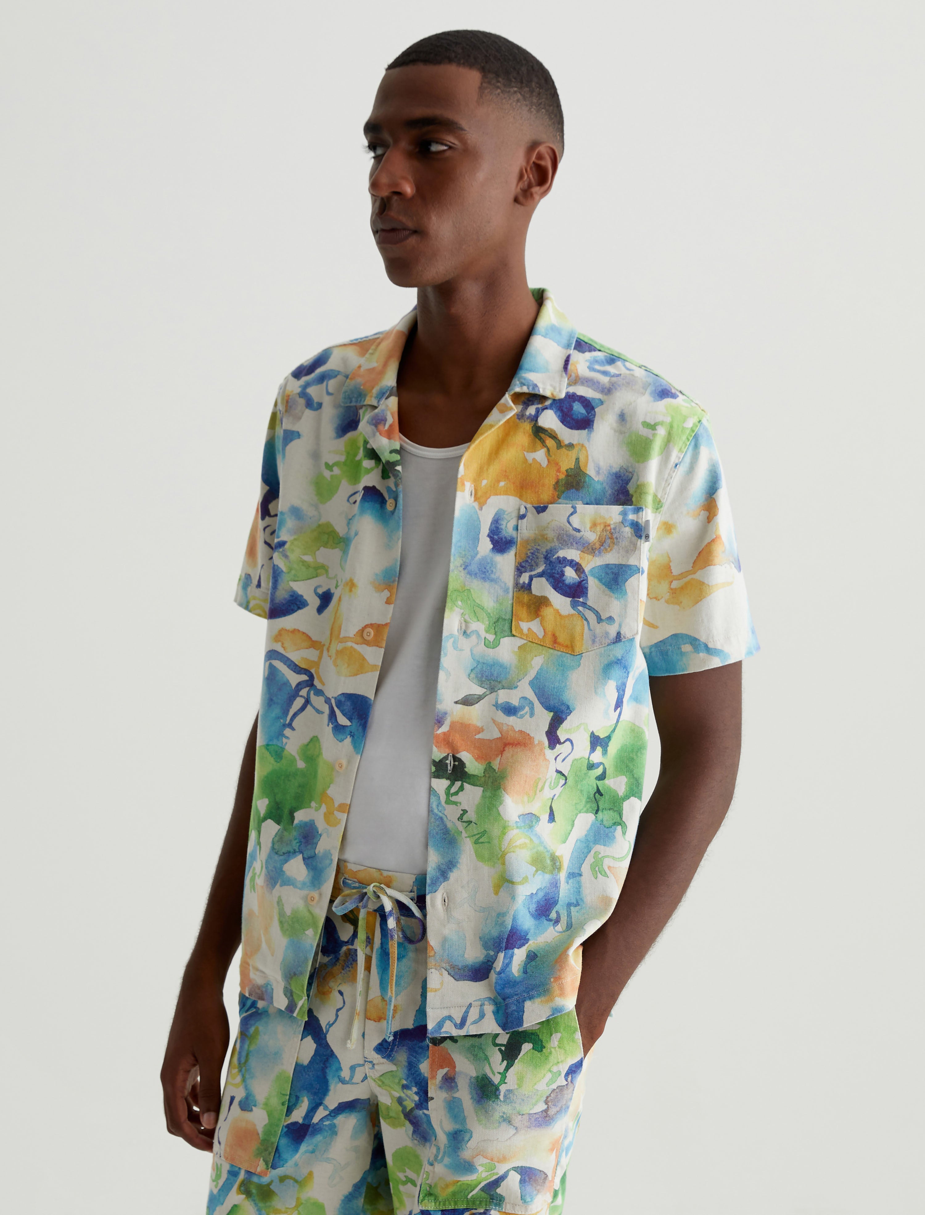 Foster Shirt Color Flow Blue Relaxed Fit Camp Shirt Men Top Photo 6