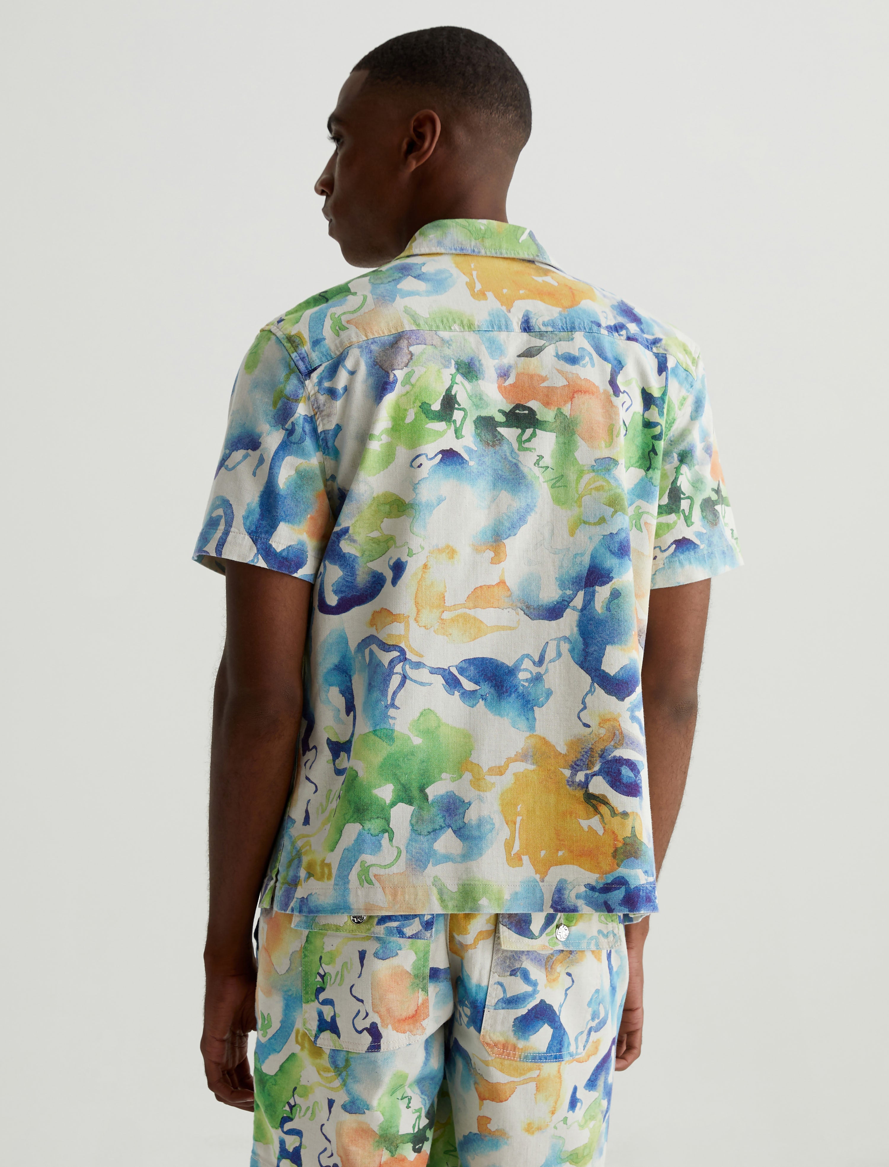 Foster Shirt Color Flow Blue Relaxed Fit Camp Shirt Men Top Photo 7