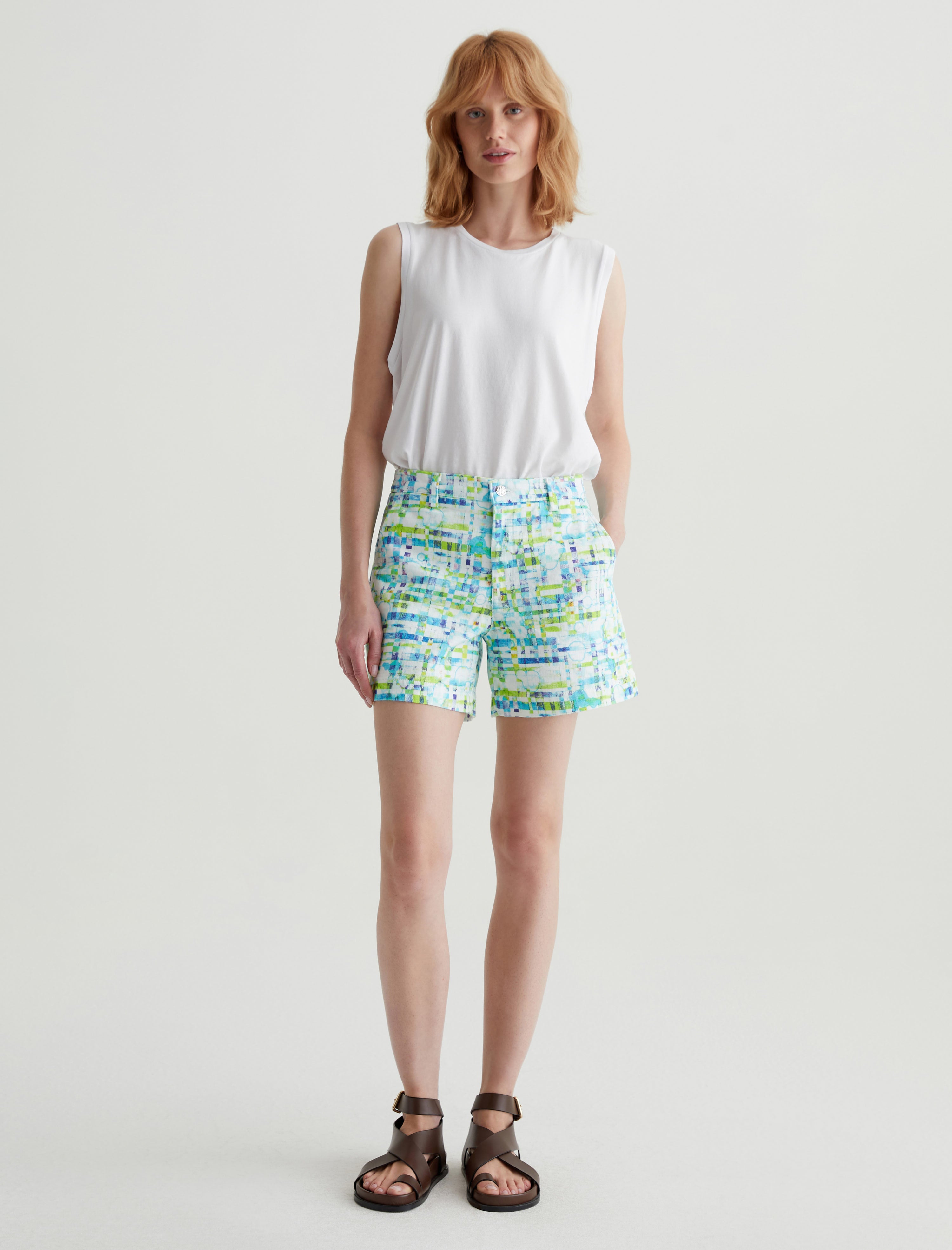 Caden Short Water Drops Green Tailored Trouser Short Women Bottom Photo 1