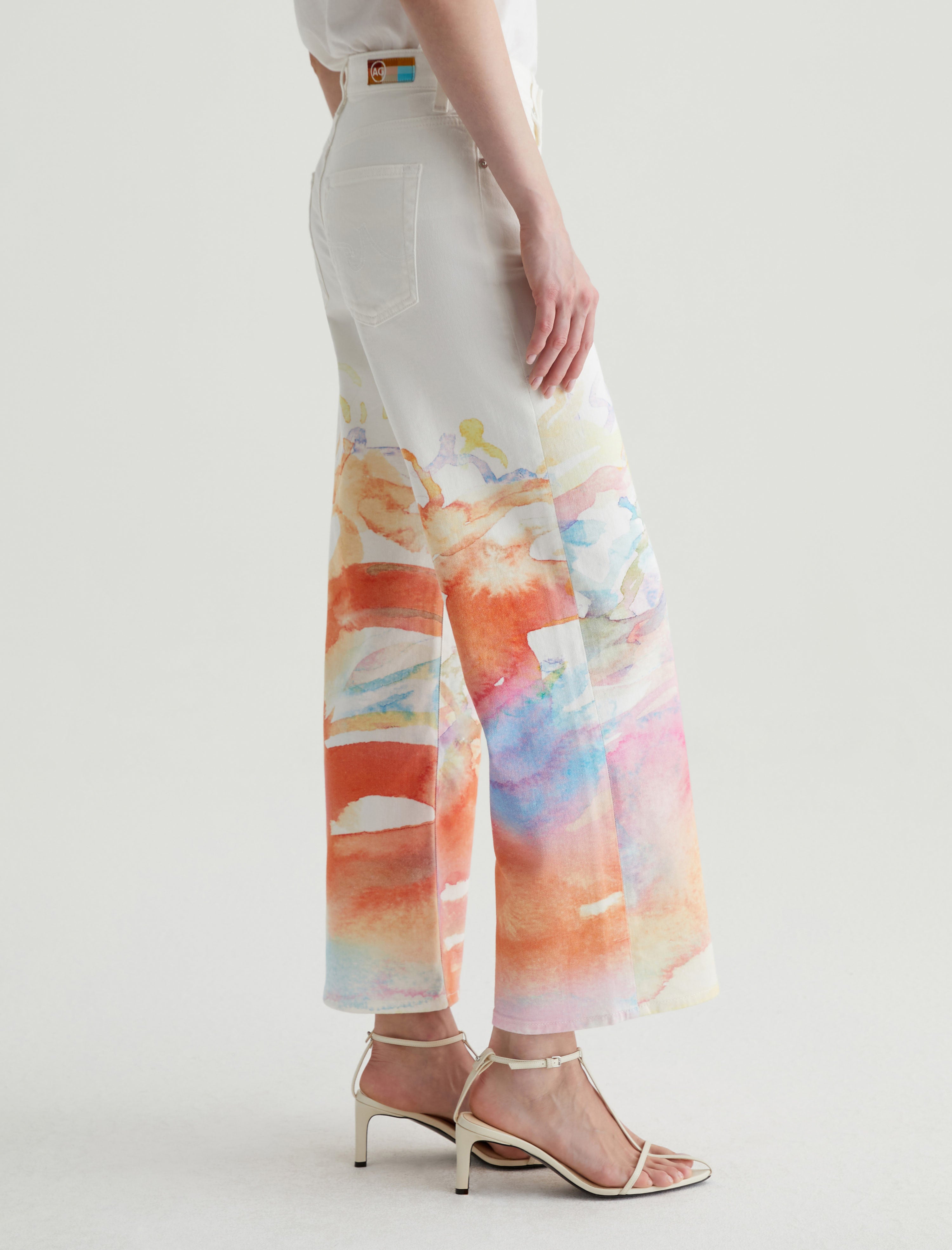 Saige Wide Leg Crop Color Wave Orange Mid-Rise Fit Women Bottom Photo 4