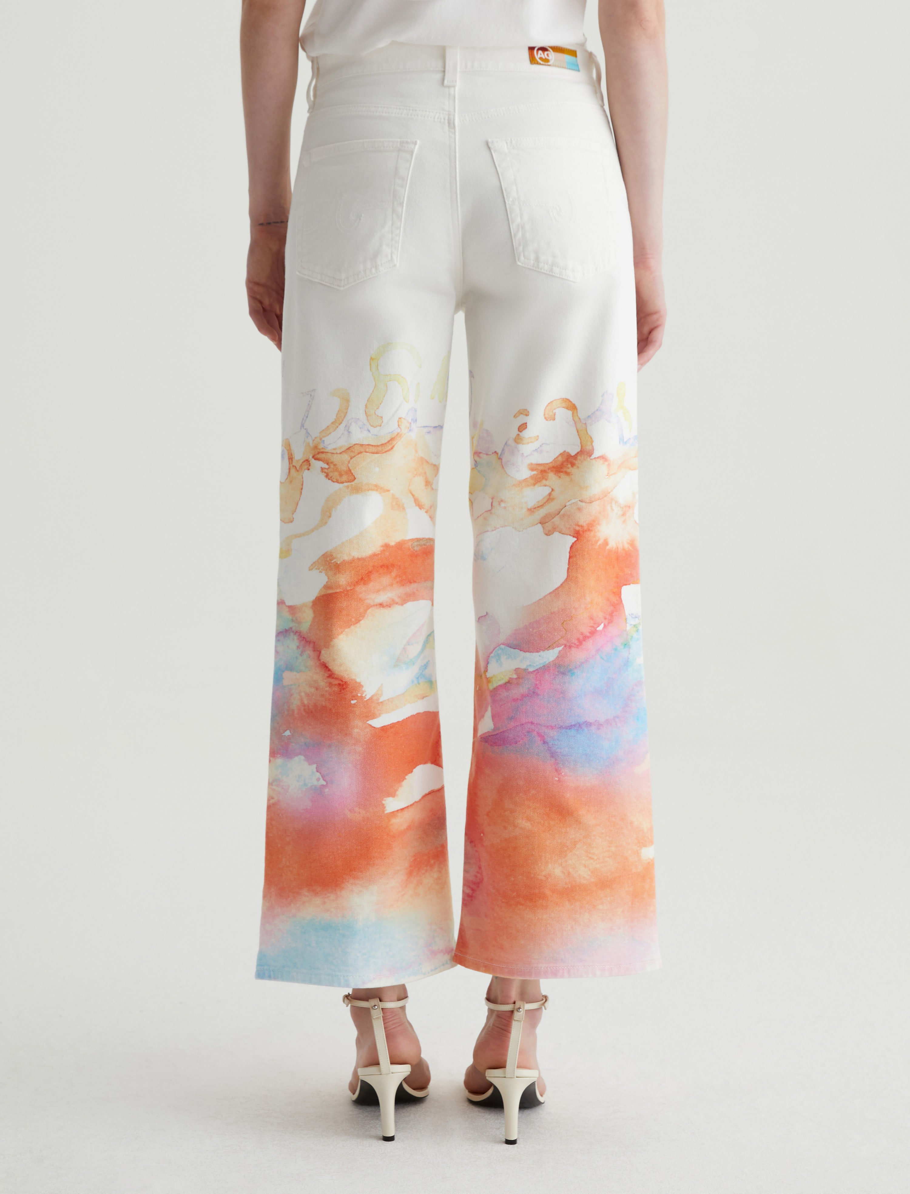 Saige Wide Leg Crop Color Wave Orange Mid-Rise Fit Women Bottom Photo 7