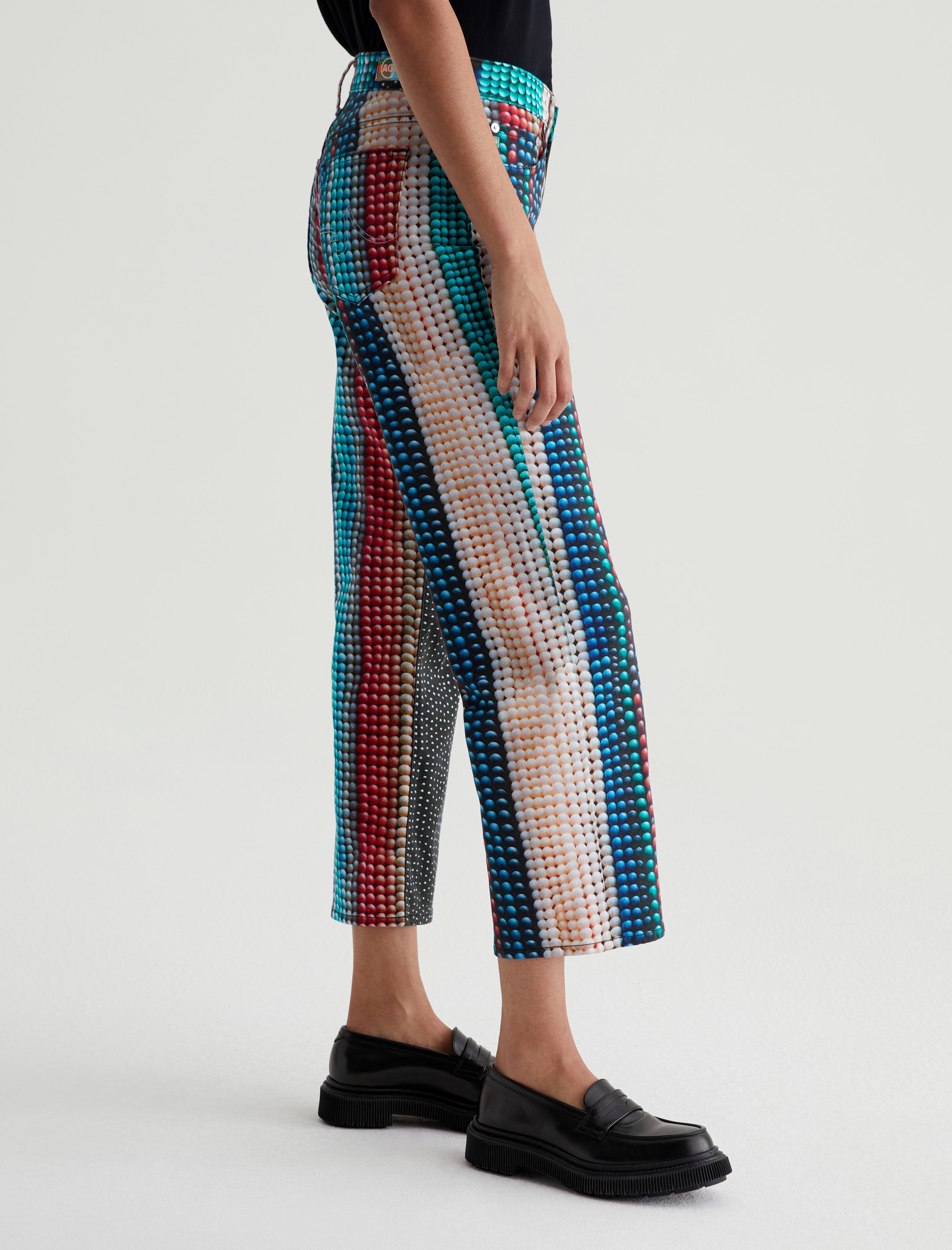 Brinley Crop Beads Stripe Mid-Rise Straight Women Bottom Photo 4