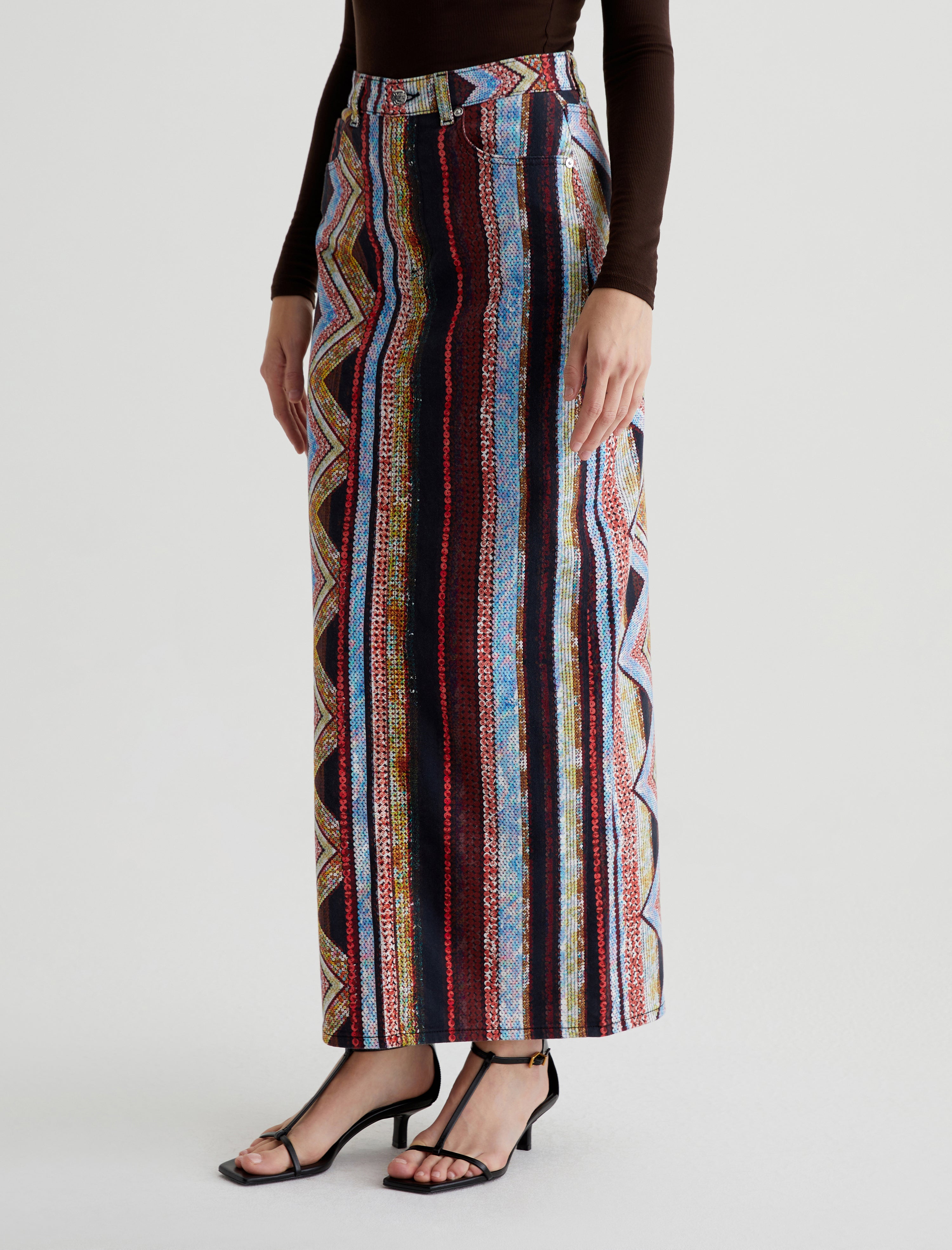 STRIPE DARWSTRING LONG SKIRT