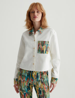 Aubrey Shirt Julien Green Multi/Julien Mix Relaxed Fit Button Up Crop Women Top Photo 1