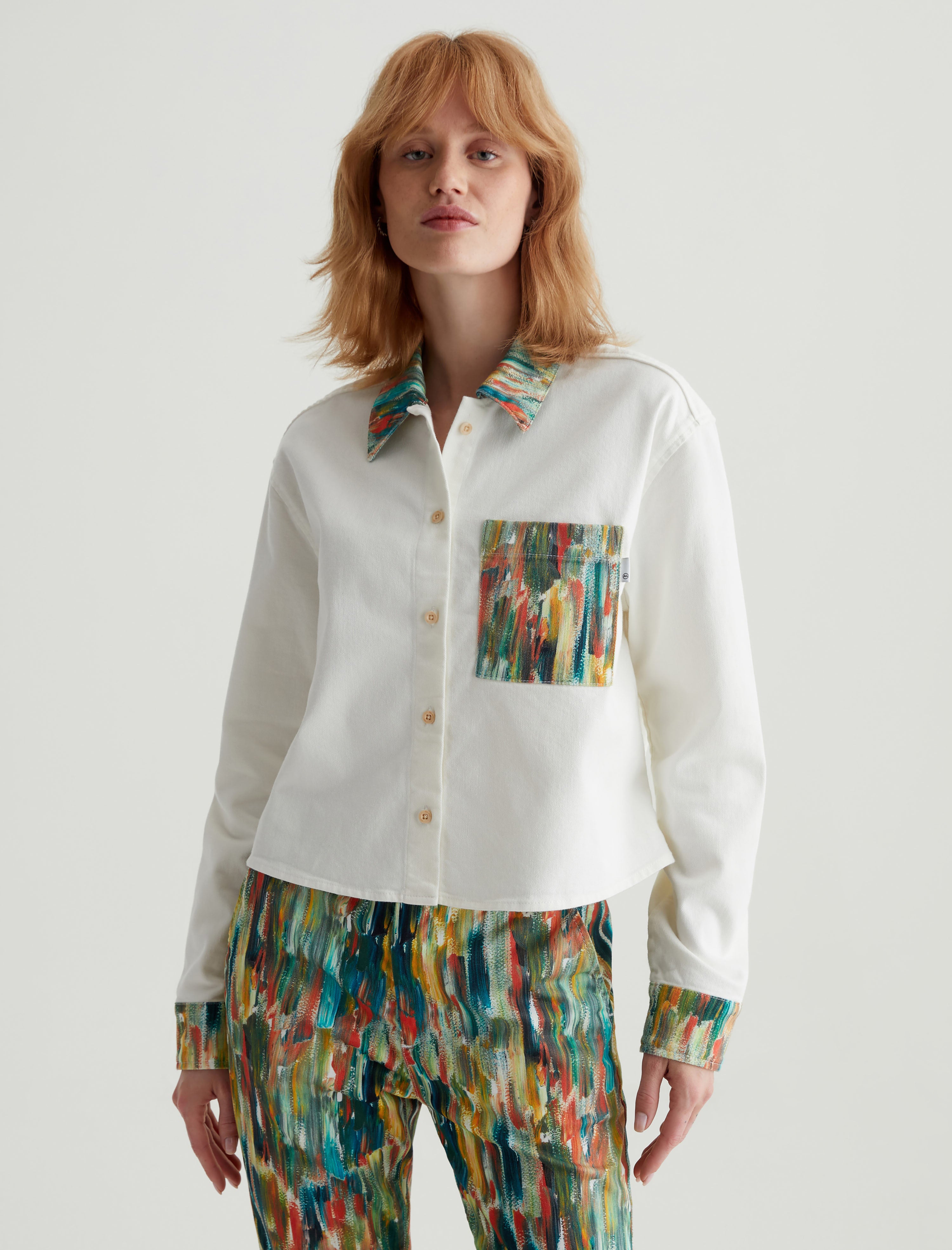 Aubrey Shirt Julien Green Multi/Julien Mix Relaxed Fit Button Up Crop Women Top Photo 1