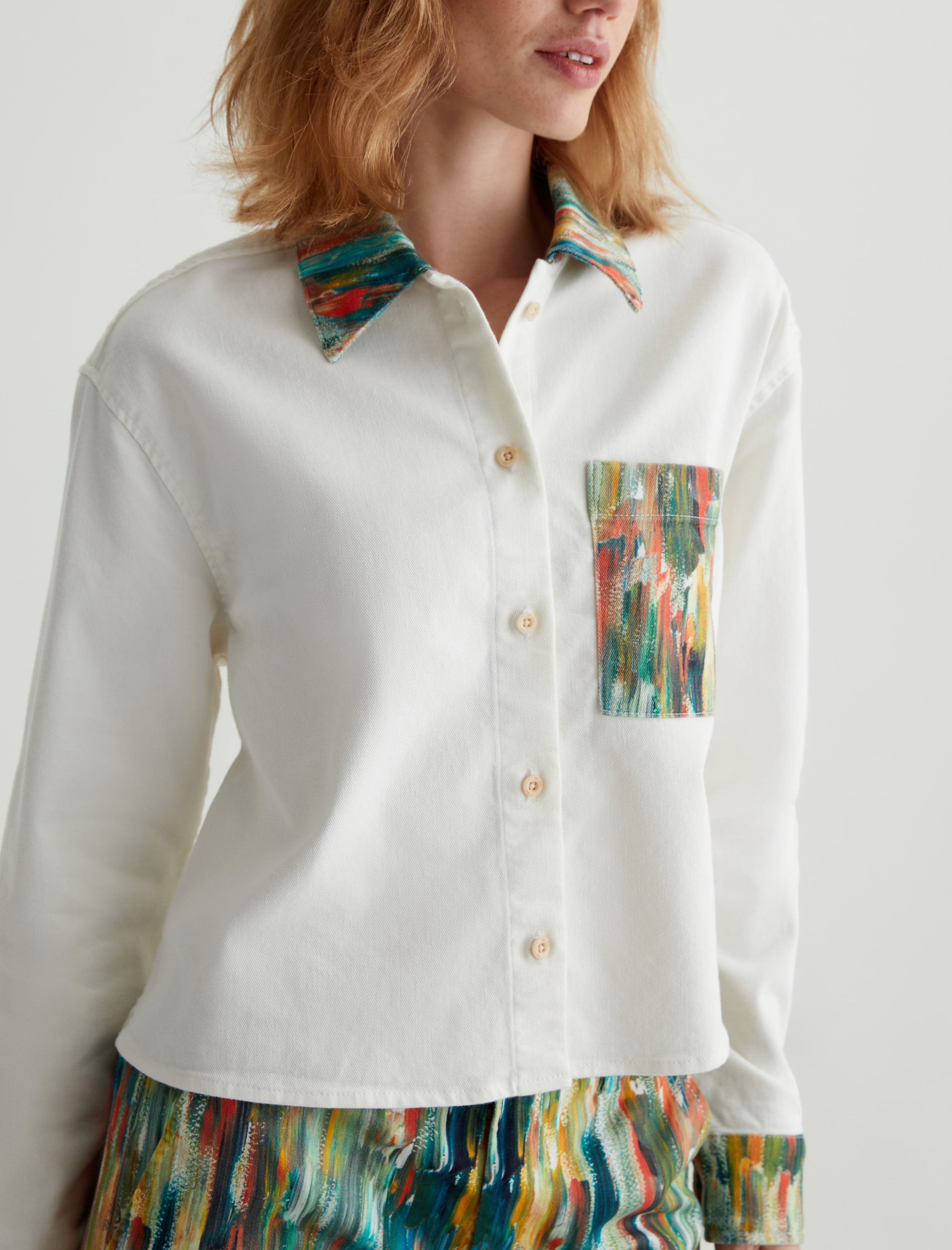 Aubrey Shirt Julien Green Multi/Julien Mix Relaxed Fit Button Up Crop Women Top Photo 2