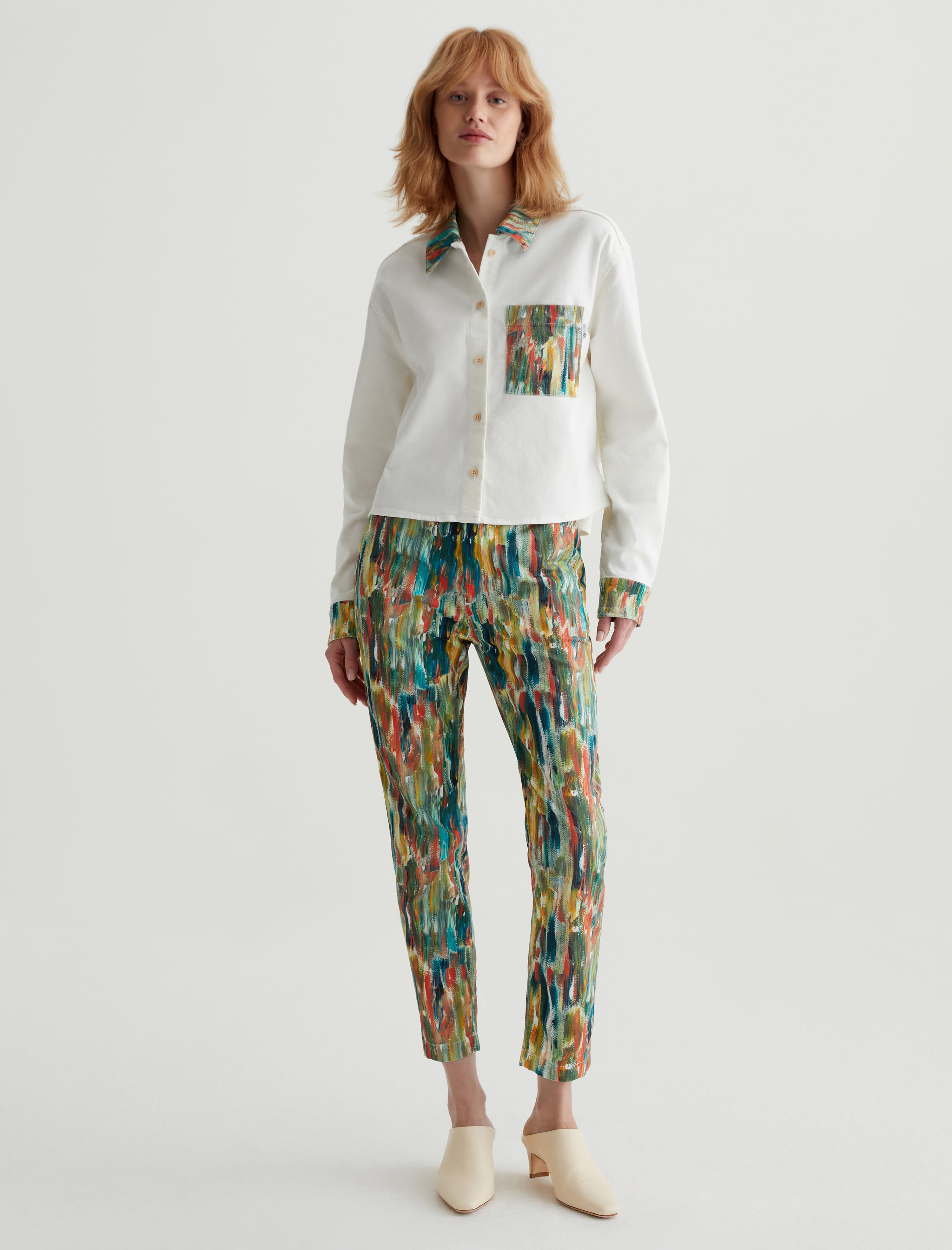 Aubrey Shirt Julien Green Multi/Julien Mix Relaxed Fit Button Up Crop Women Top Photo 4