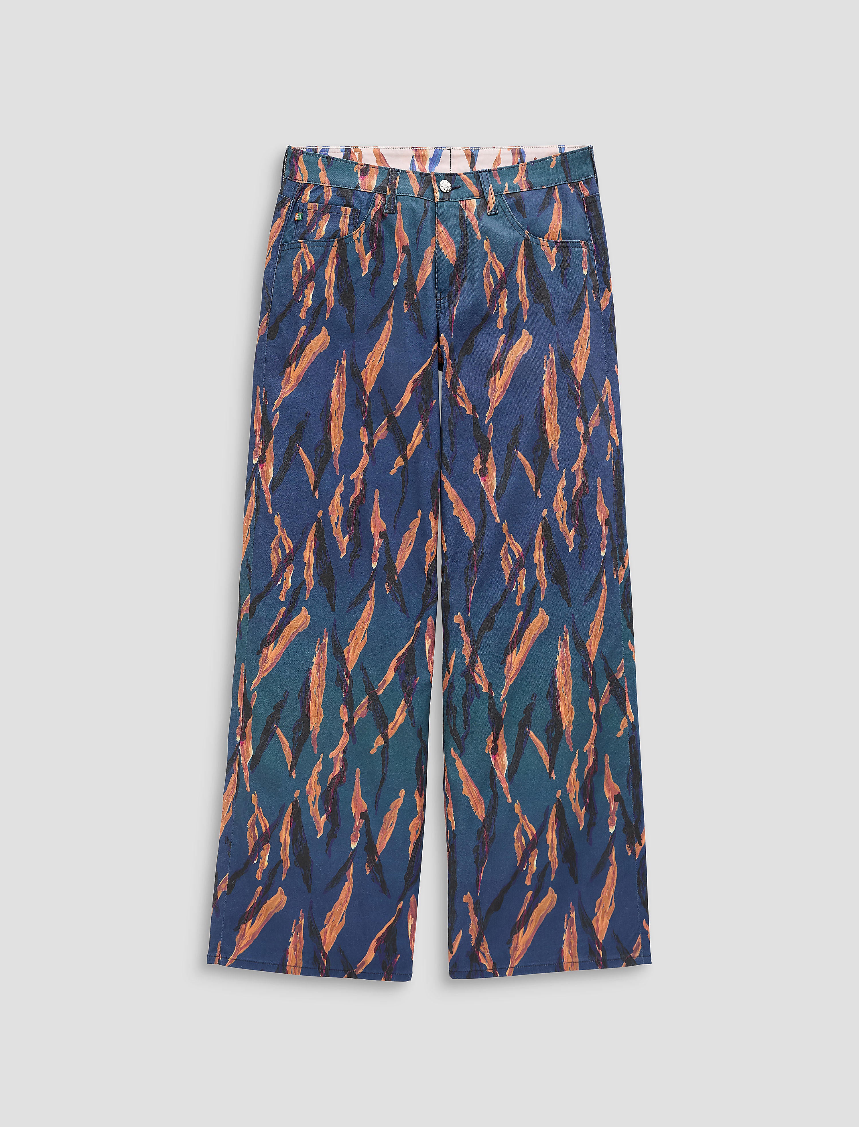 Adria Painting Tiger Navy Low-Rise Wide Leg Women Bottom Photo 9