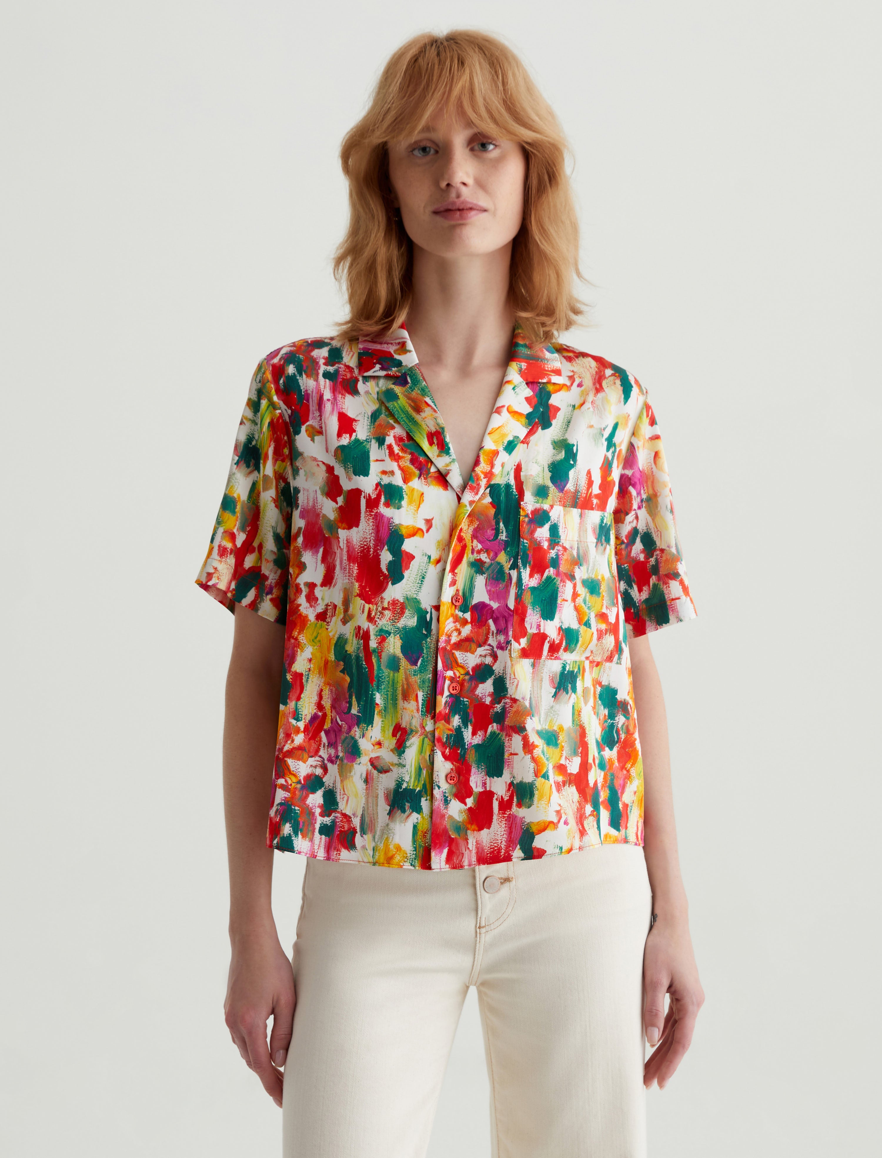 Whitley Venus Mix Red Multi Short Sleeve Shirt Women Top Photo 1