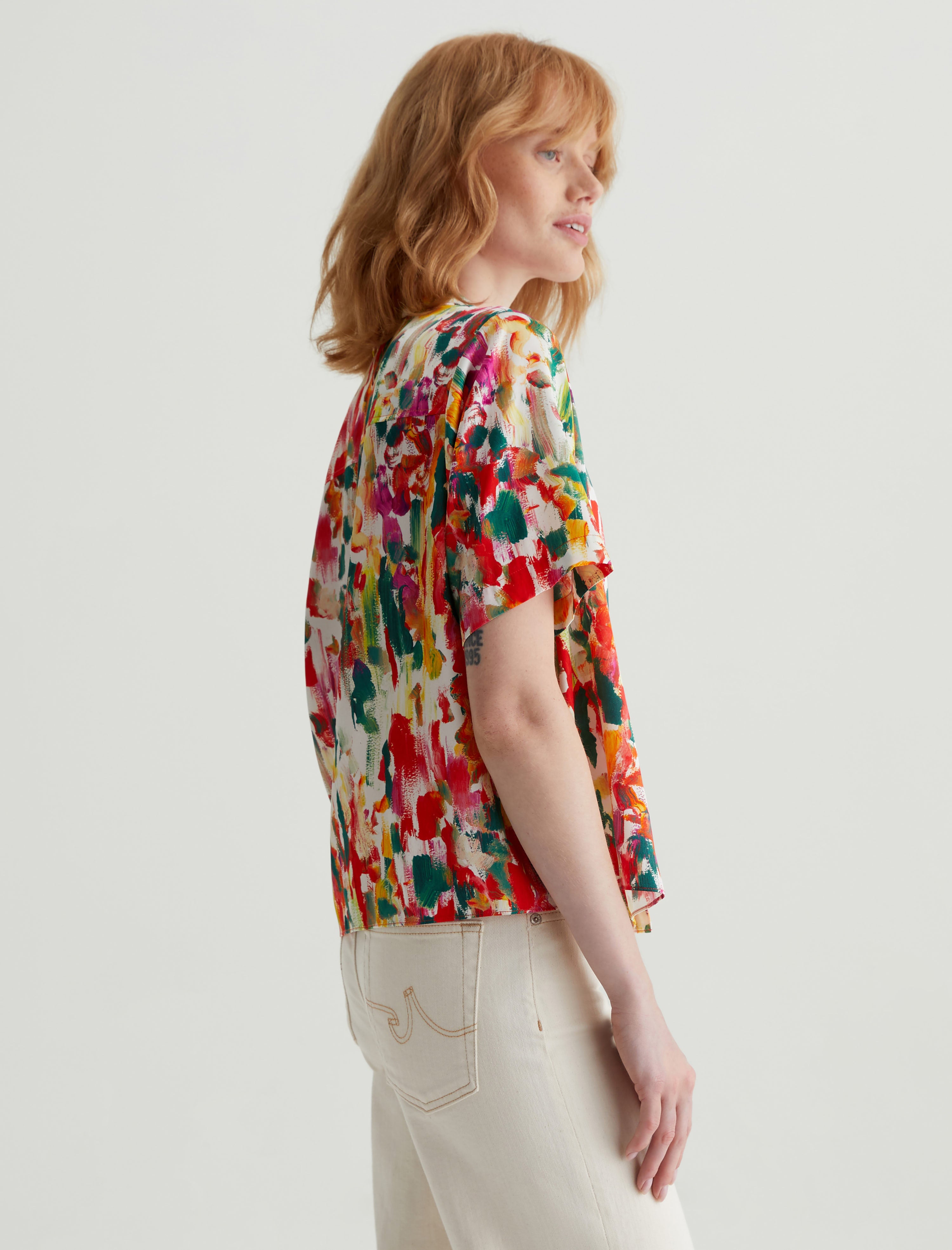 Whitley Venus Mix Red Multi Short Sleeve Shirt Women Top Photo 6