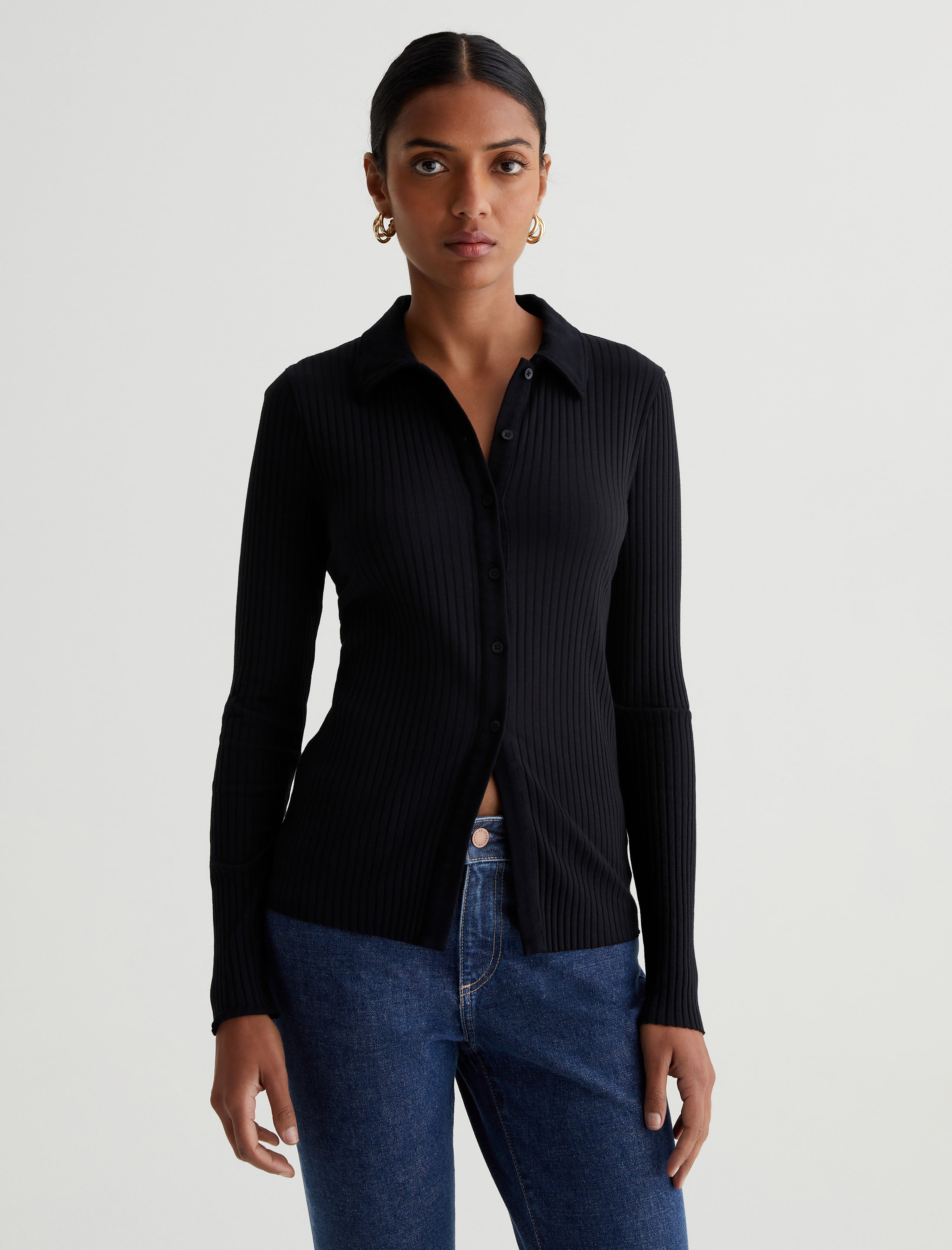 slim black button up