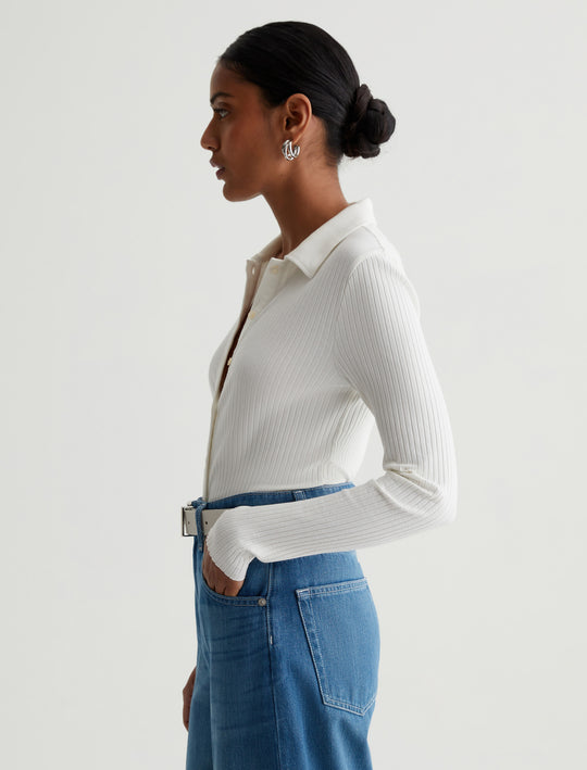 Jolan Top Ex-White Slim Long Sleeve Button Up Top Photo 2