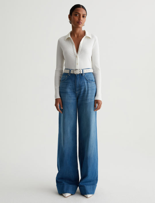 Jolan Top Ex-White Slim Long Sleeve Button Up Top Photo 4