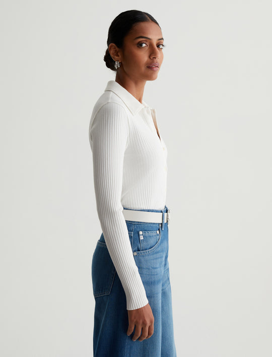 Jolan Top Ex-White Slim Long Sleeve Button Up Top Photo 5