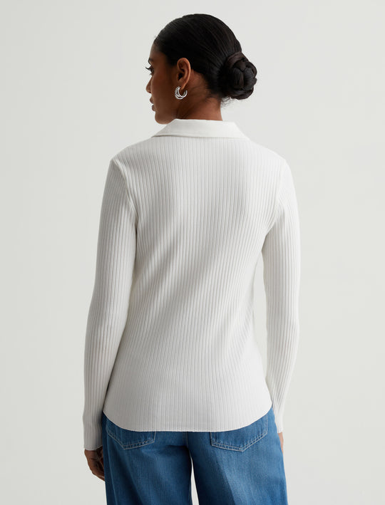 Jolan Top Ex-White Slim Long Sleeve Button Up Top Photo 6