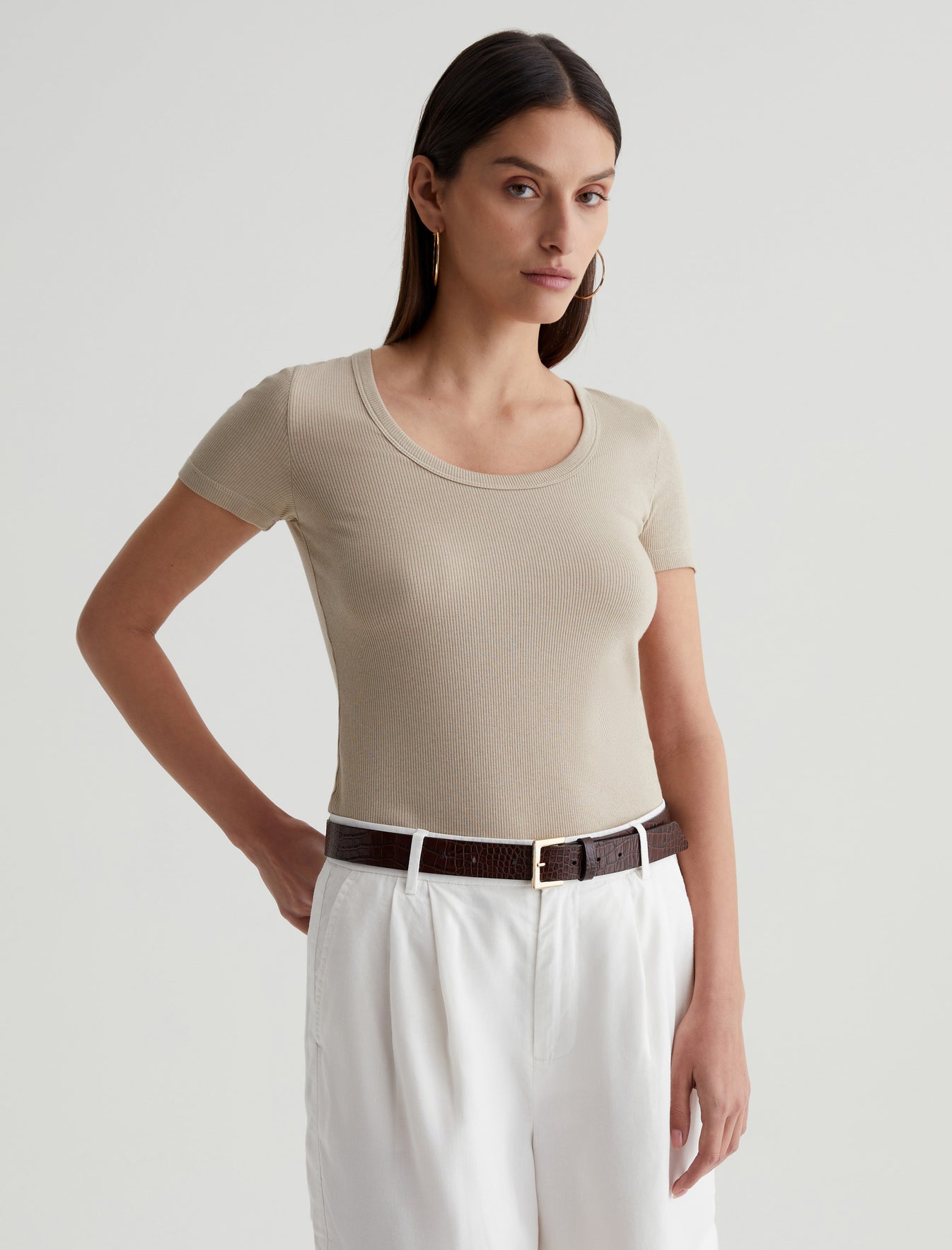 Jessie Top Flax Slim Short Sleeve Scoop Neck T-Shirt Women Top Photo 2