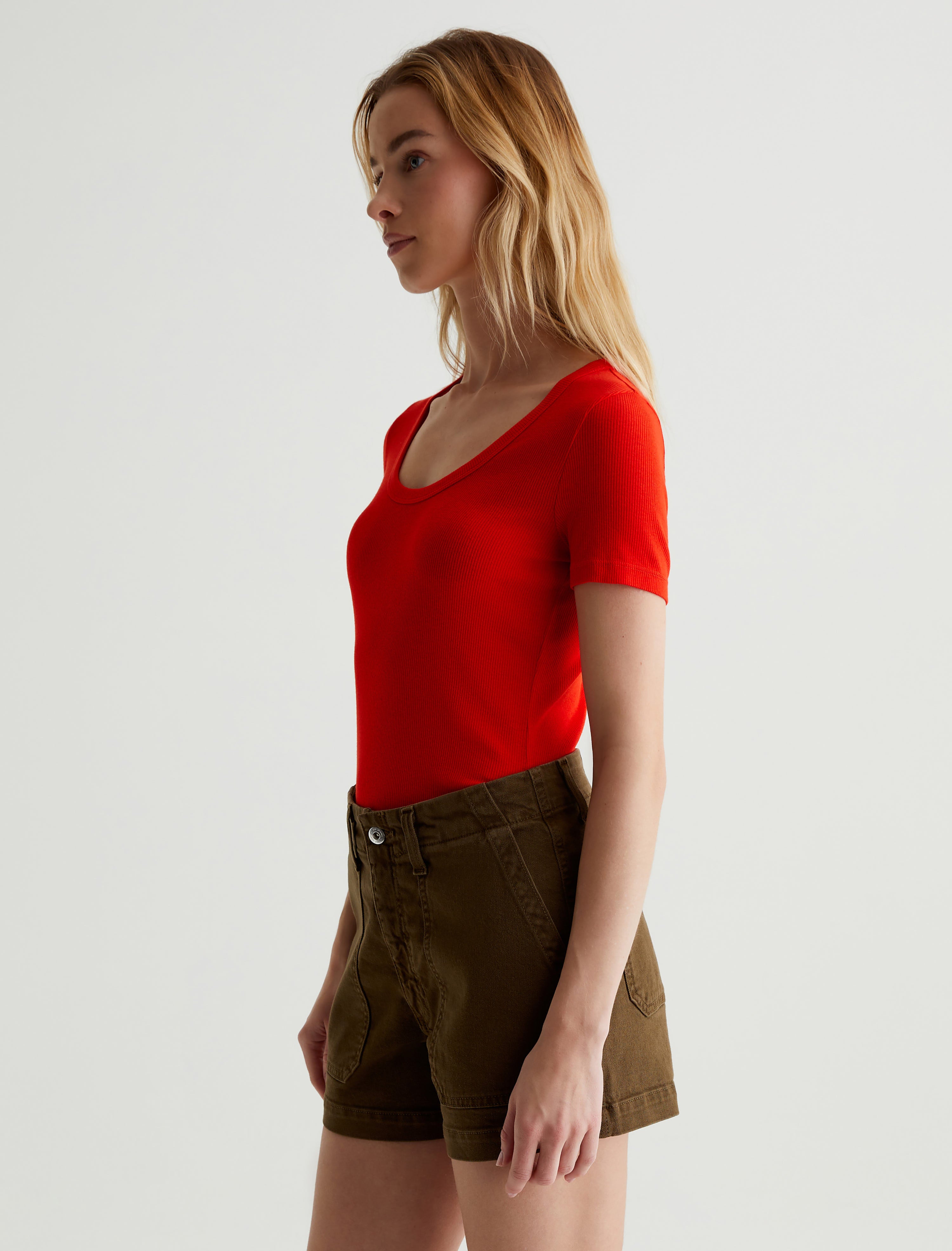 Jessie Top Persimmon Slim Short Sleeve Scoop Neck T-Shirt Women Top Photo 3