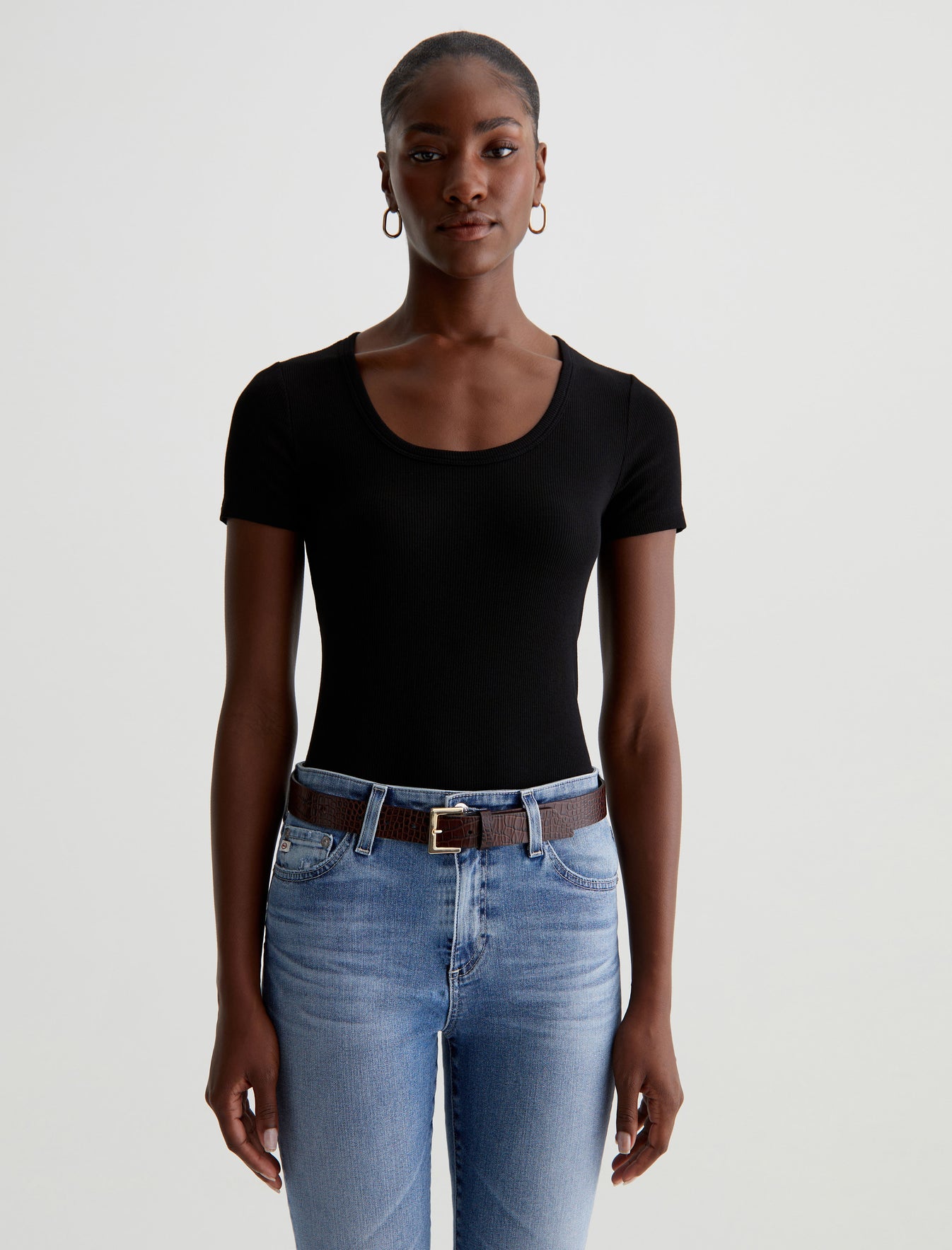 Jessie Top True Black Slim Fit S/S Scoop Neck T-Shir Women Top Photo 1