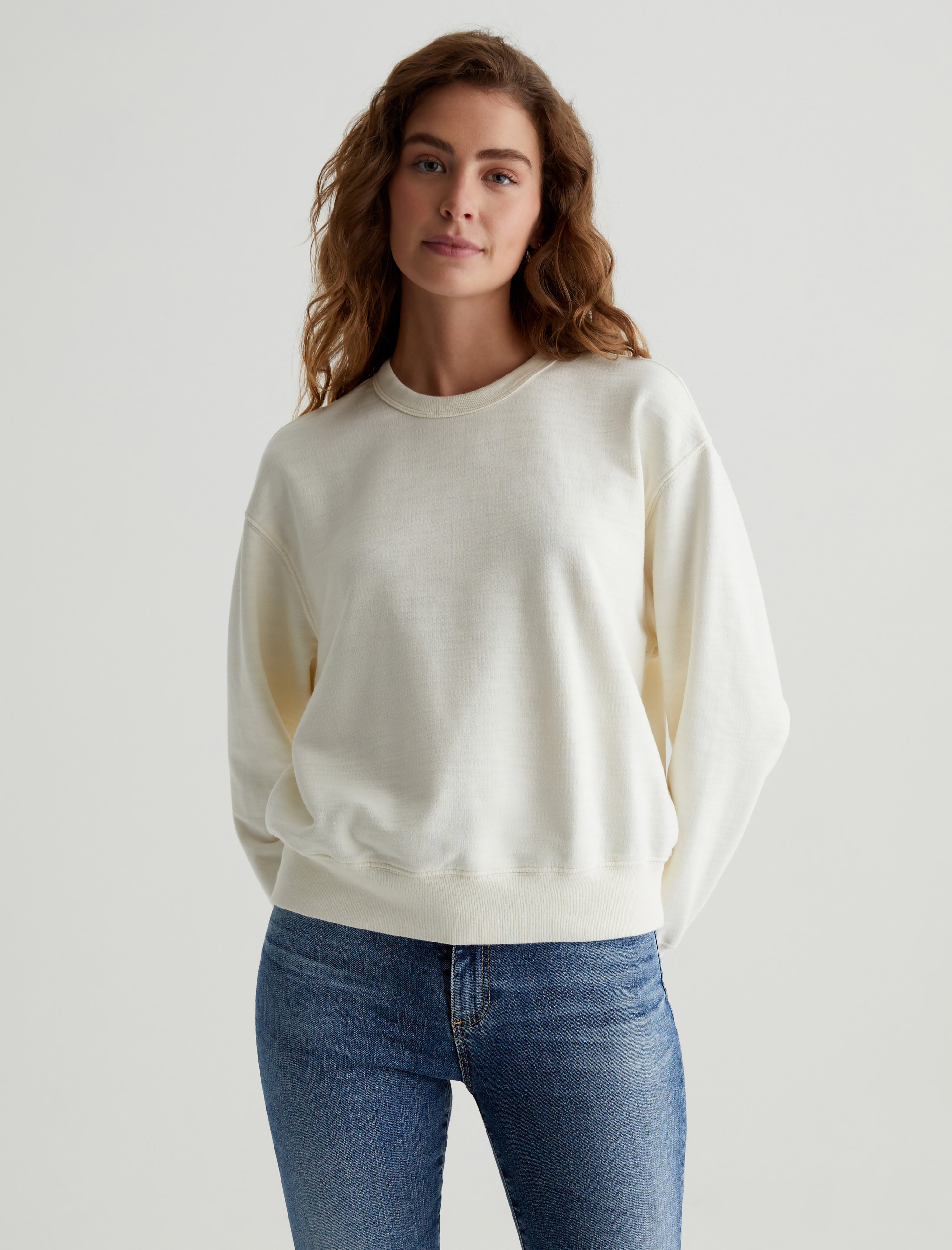 Nova Crew Ivory Dust Relaxed Fit Crew Neck Sweatshirt Women Top Photo 1