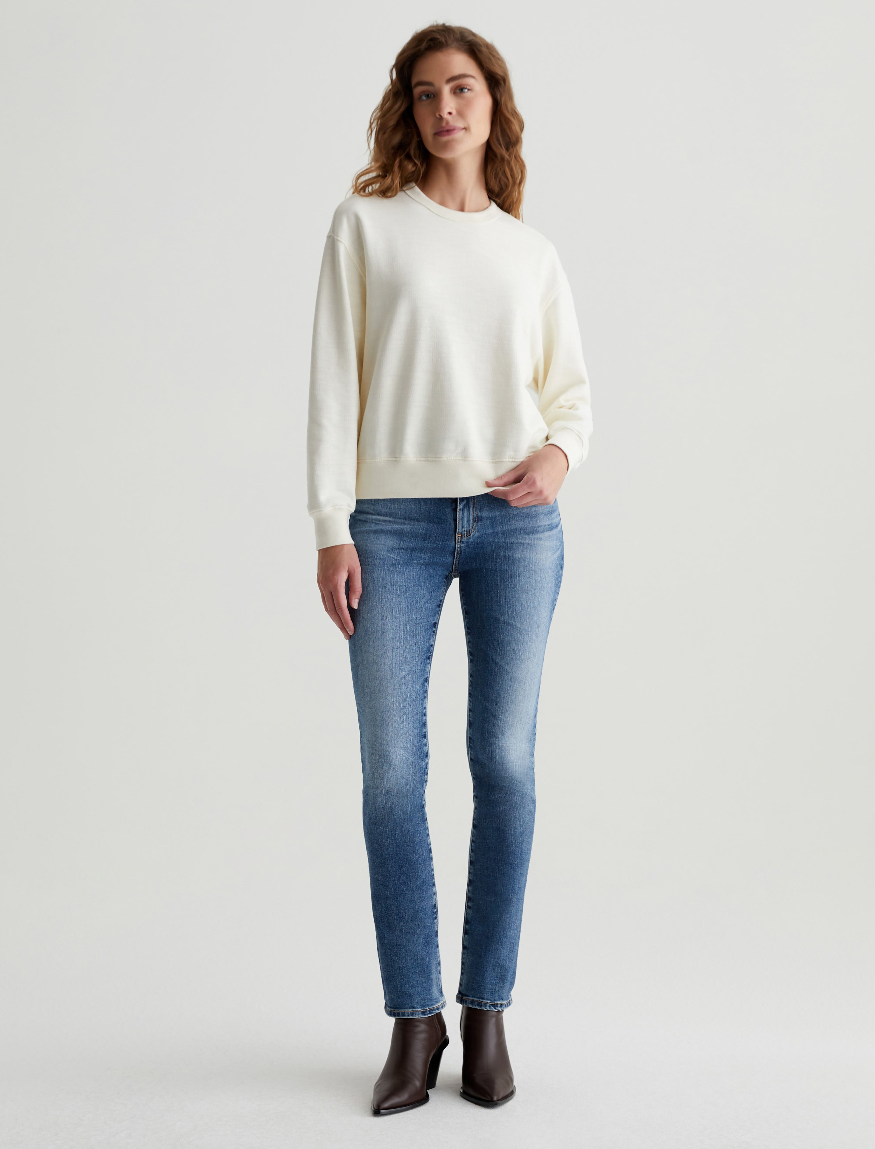 Nova Crew Ivory Dust Relaxed Fit Crew Neck Sweatshirt Women Top Photo 4