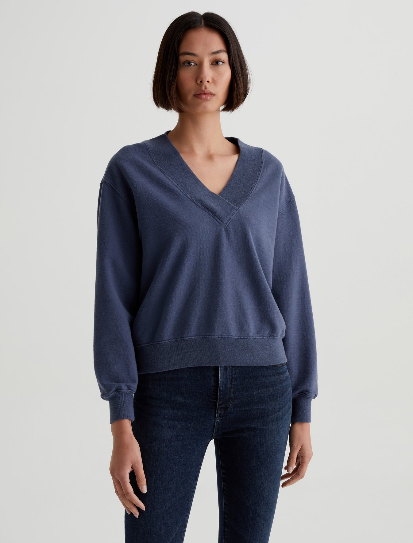 Nova Vee Blue Note Relaxed Fit Vee Neck Sweatshirt Womens Top Photo 1