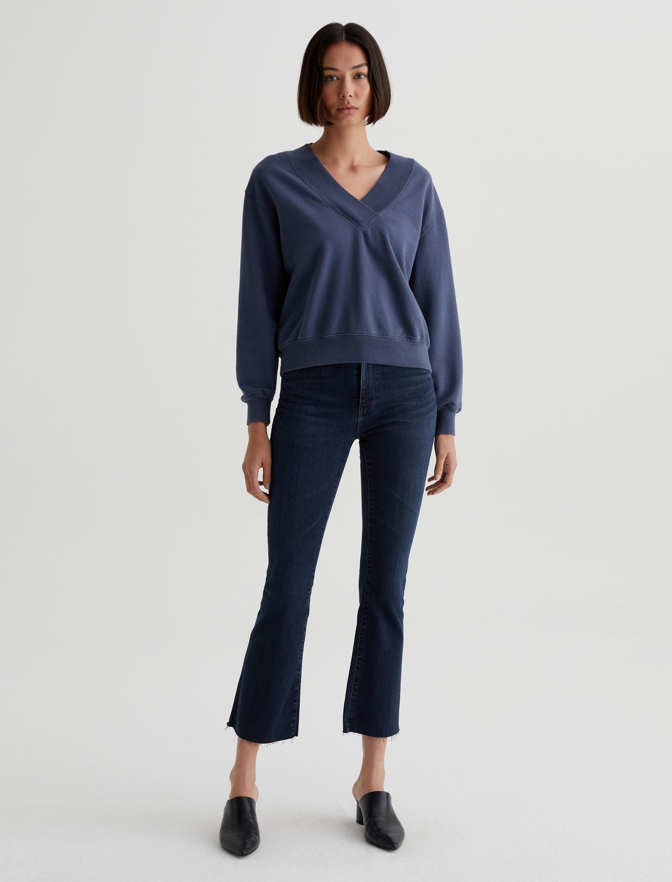 Nova Vee Blue Note Relaxed Fit Vee Neck Sweatshirt Womens Top Photo 2