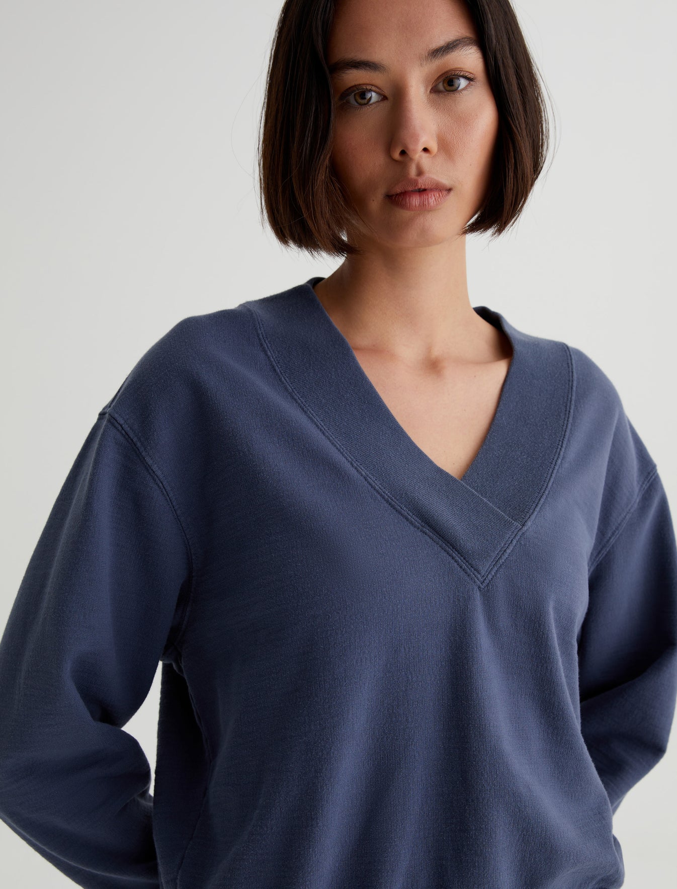 Nova Vee Blue Note Relaxed Fit Vee Neck Sweatshirt Womens Top Photo 3