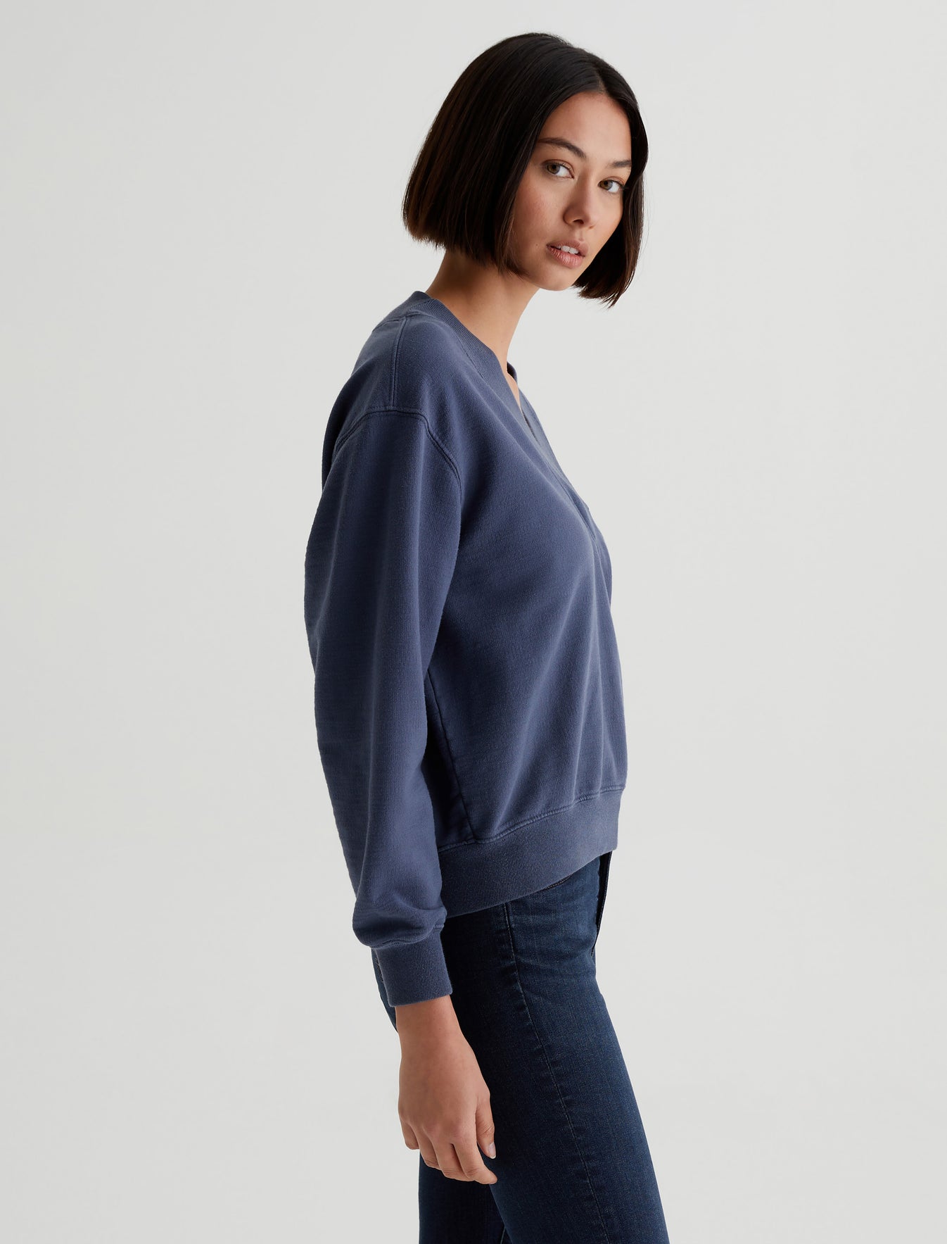 Nova Vee Blue Note Relaxed Fit Vee Neck Sweatshirt Womens Top Photo 4