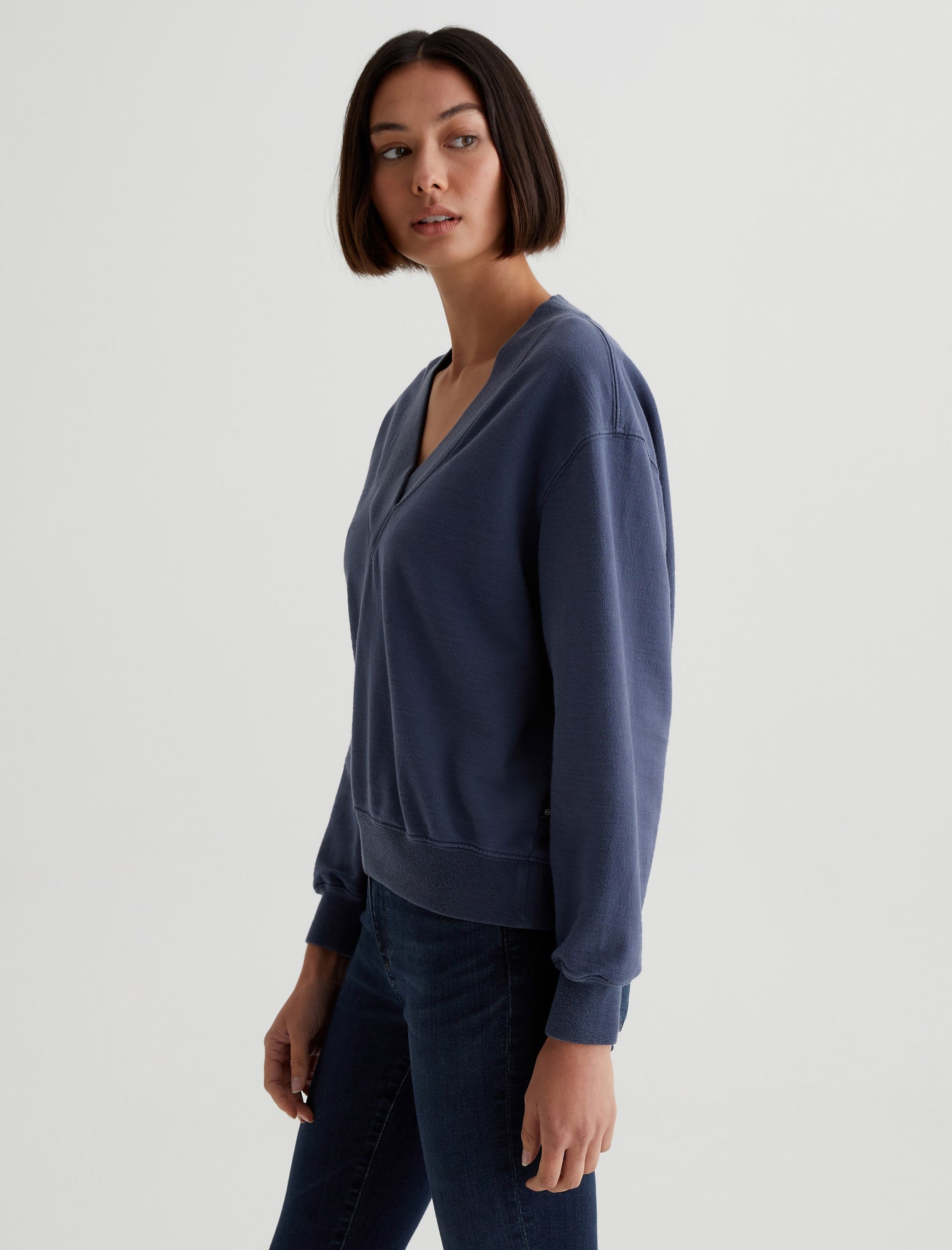 Nova Vee Blue Note Relaxed Fit Vee Neck Sweatshirt Womens Top Photo 5